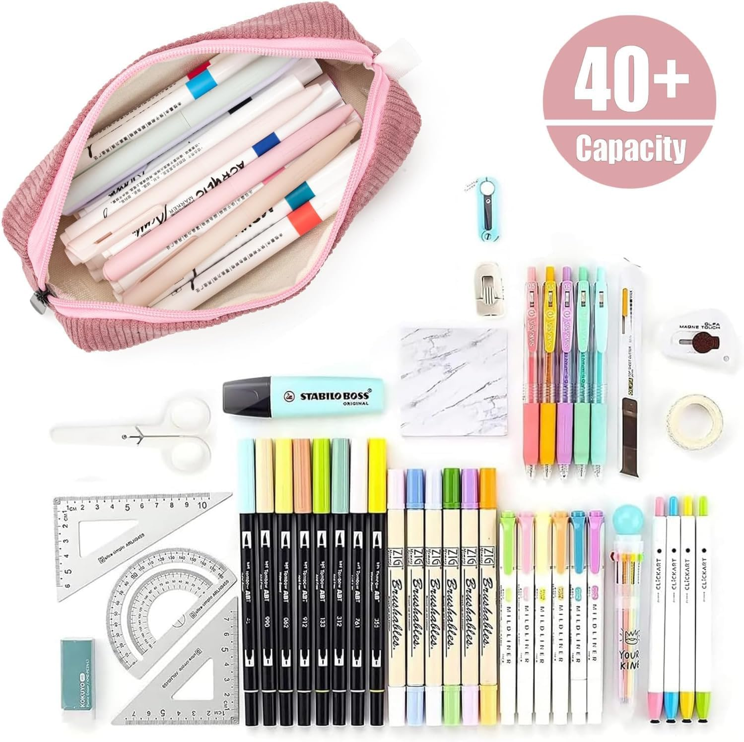 Pencil Case,Small Portable Corduroyfabric Pen Holder Storage Bag for Home School Office,Makeup Pouch Cosmetic Bag Office Stationery Organizer for Girls Boys Kids Adult (Pink) image number 6