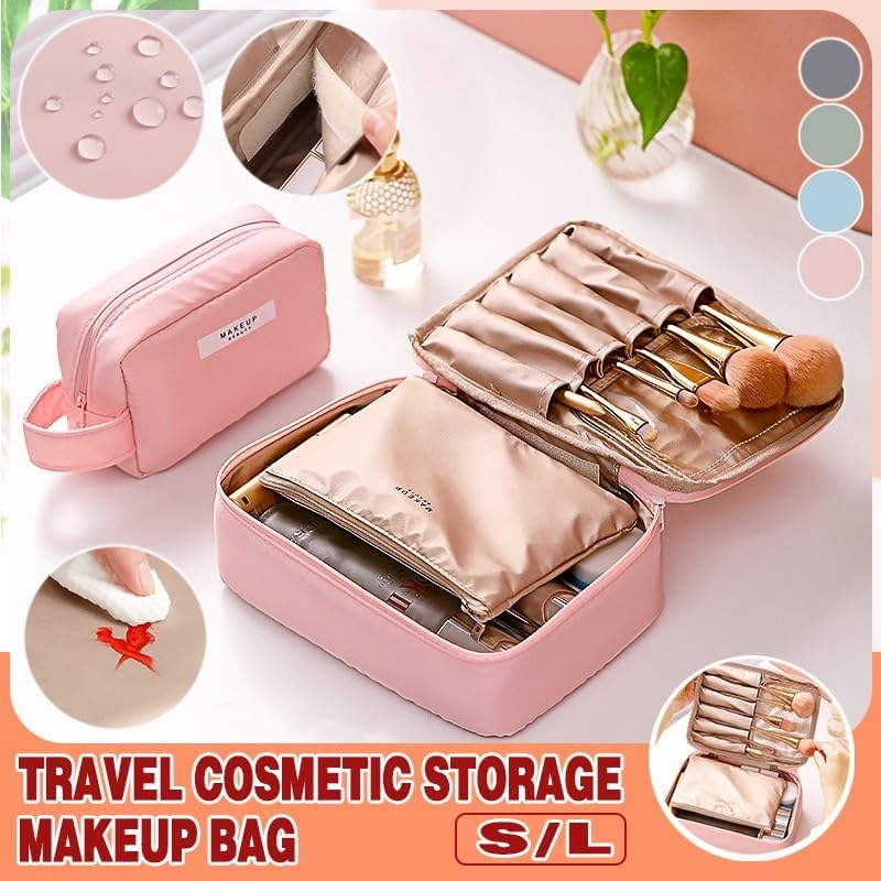 Travel Cosmetic Storage Makeup Bag Toiletry Wash Organizer Waterproof Portable, Durable PU Material image number 1