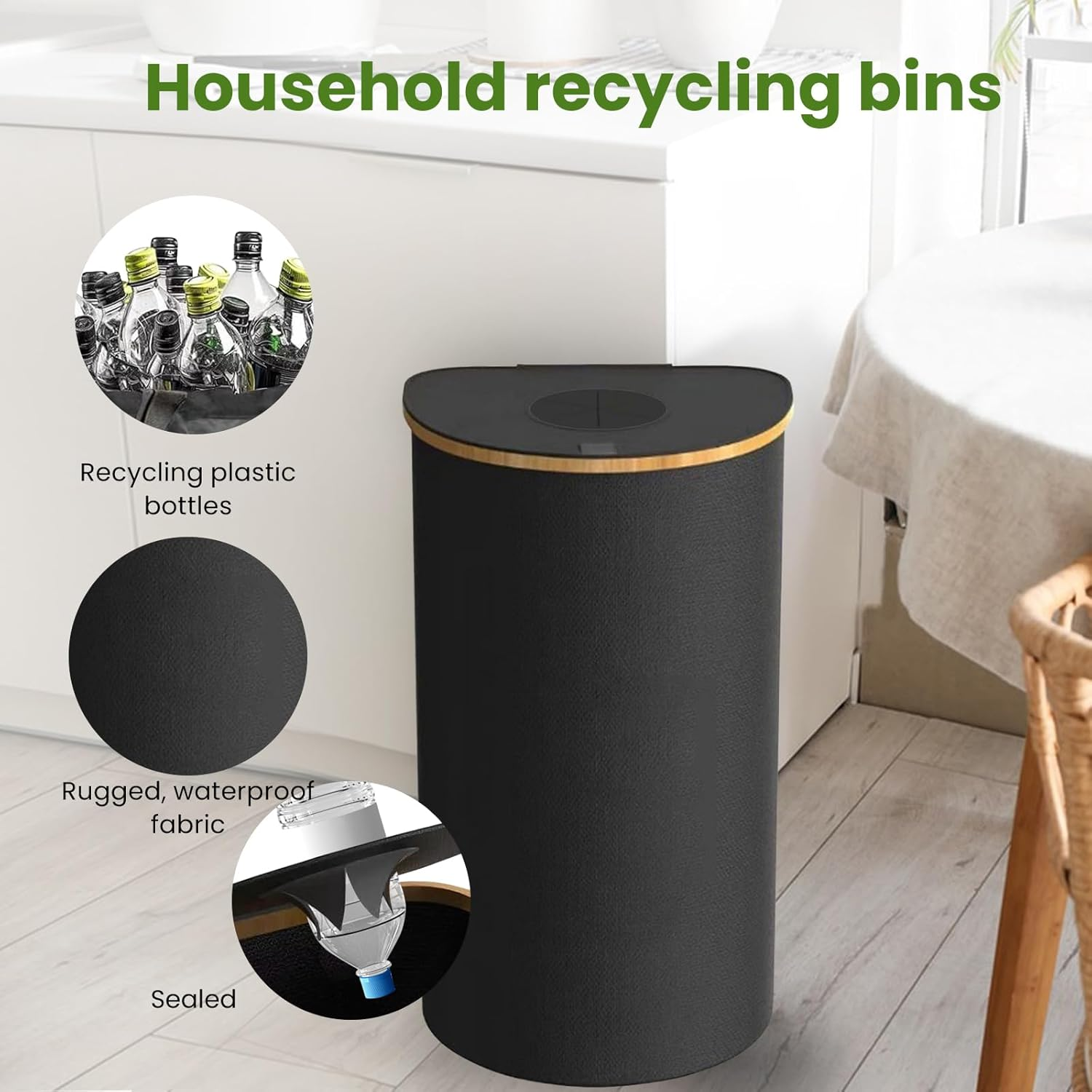 Recycling Bin for Kitchen, 100L Capacity Environmental Friendly Recycle Basket with Inner Bag, Machine Washable Reusable Bottle Bin for Home image number 6