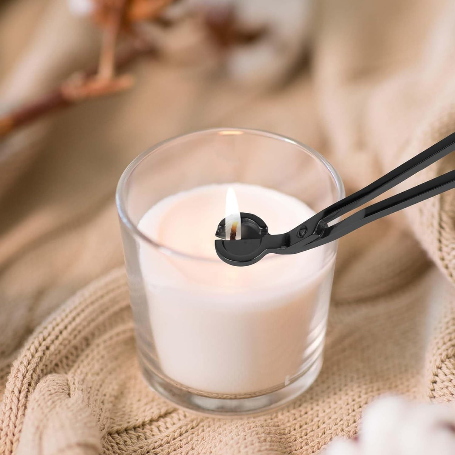 2 Pcs Candle Wick Trimmer Set, 1 Stainless Steel Polished Candle Wick Trimmer and 1 Candle Hook, Reaches Deep into Candles to Cut Spent Wicks（Black） image number 1