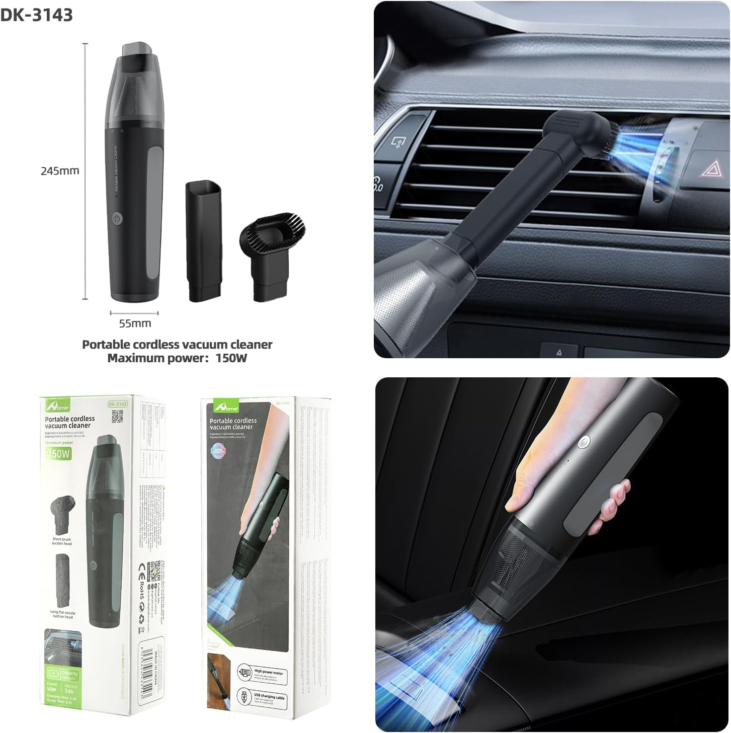 Home Handheld Vacuum Cleaner Battery, 2 in 1 Simple Handheld Vacuum Cleaner Wireless Mini Car Vacuum Cleaner, USB Rechargeable 2400 Mah Car Vacuum Cleaner, Mini Handheld Vacuum Cleaner for Car, Home, image number 3