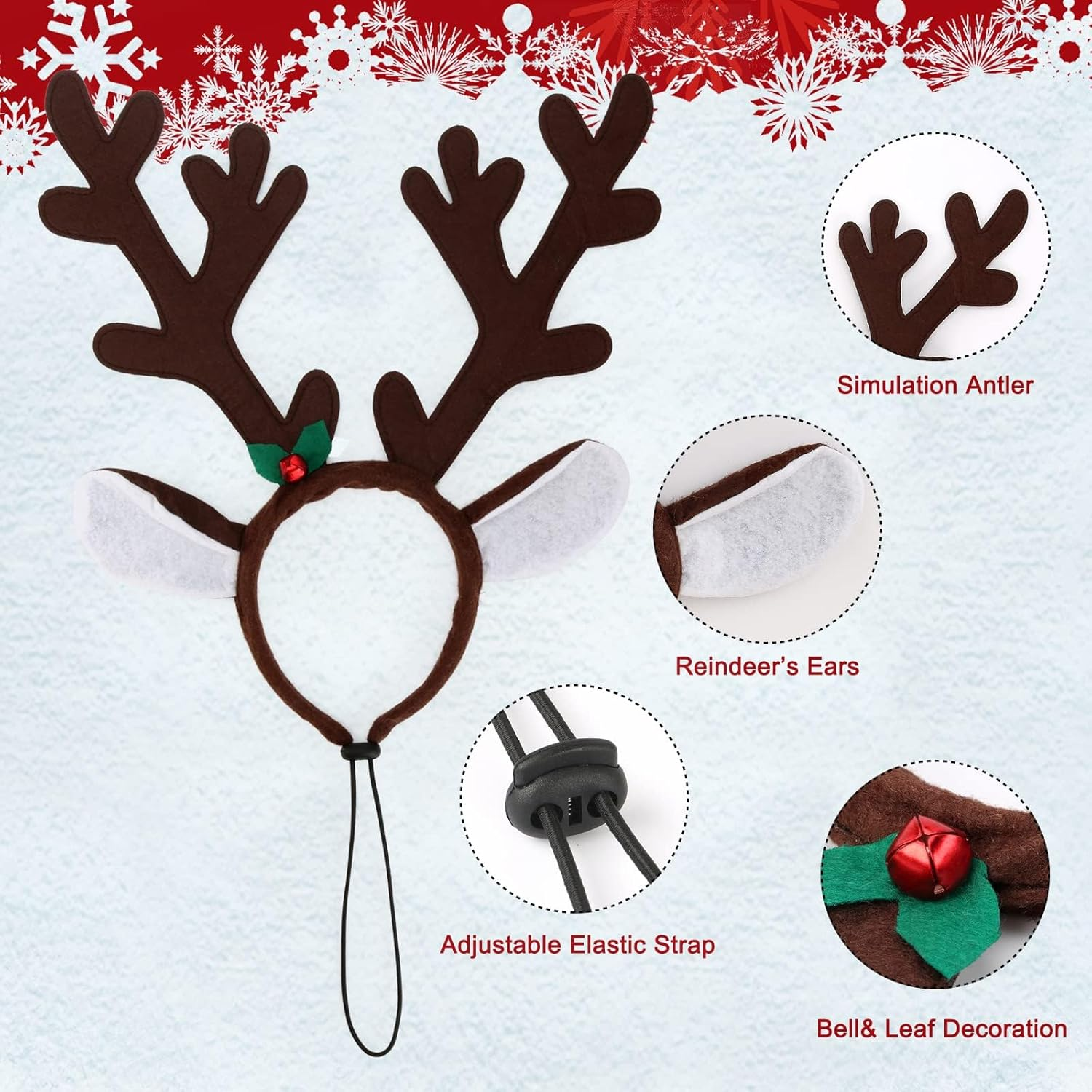 BWOGUE Dog Christmas Elk Reindeer Antlers Headbands Set Pet Christmas Costume Accessories Headwear for Medium Large Dogs image number 5