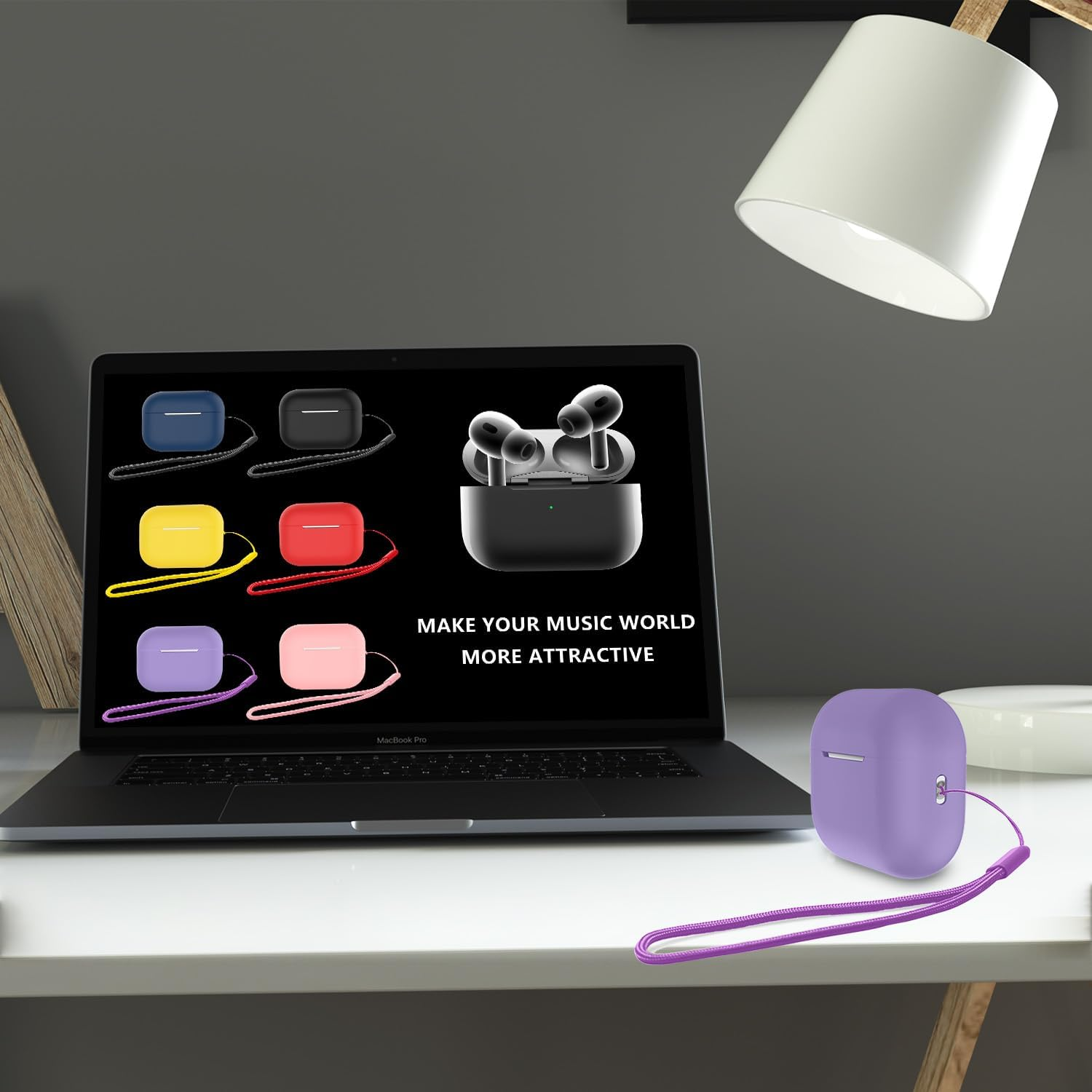 BEWZI for Airpods Pro 2 Case Cover Come with a Lanyard, Solid Color Sports Silicone Soft Protective Cover Is Compatible with Airpods Pro 2Nd Gen Case (Black) image number 3