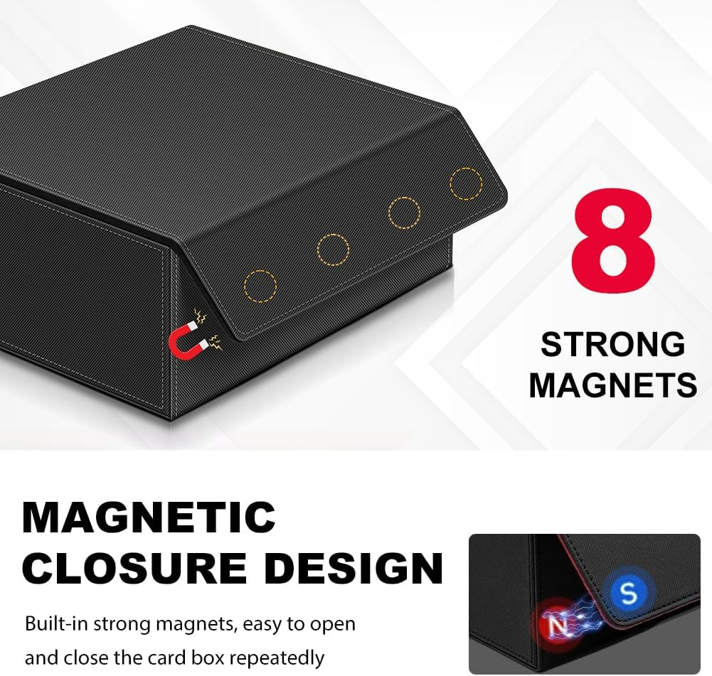 Trading Card Storage Box, 1800+ PU Leather Card Deck Organizer Box, Magnetic Closure Card Holder Case Fits for Magic Game Cards, Yugioh, TCG, PTG and Sport Cards (Red) image number 6