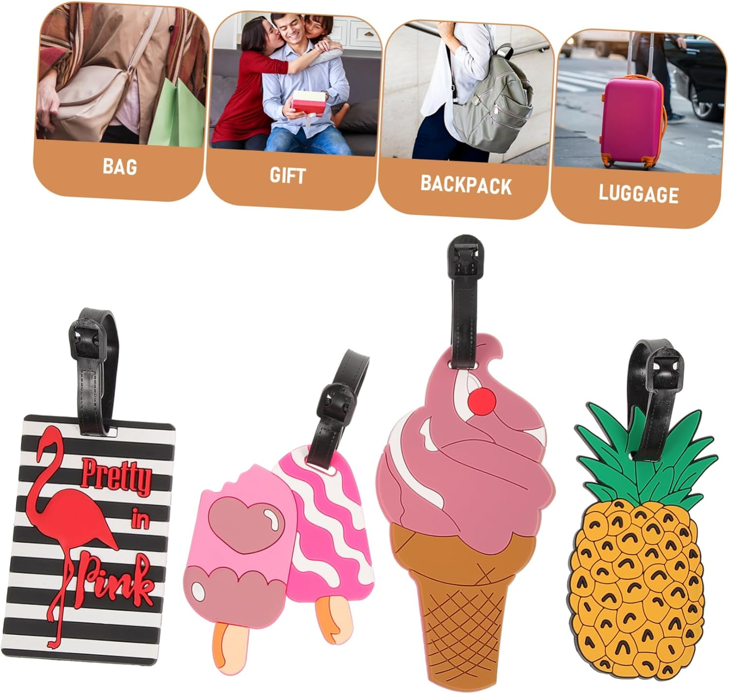 SHERCHPRY Cute Luggage Tags Suitcase Identification Soft PVC Baggage Tags with Cartoon Designs Sturdy Travel Labels for Women and Boys and Girls for Suitcase and Bag Identification image number 4