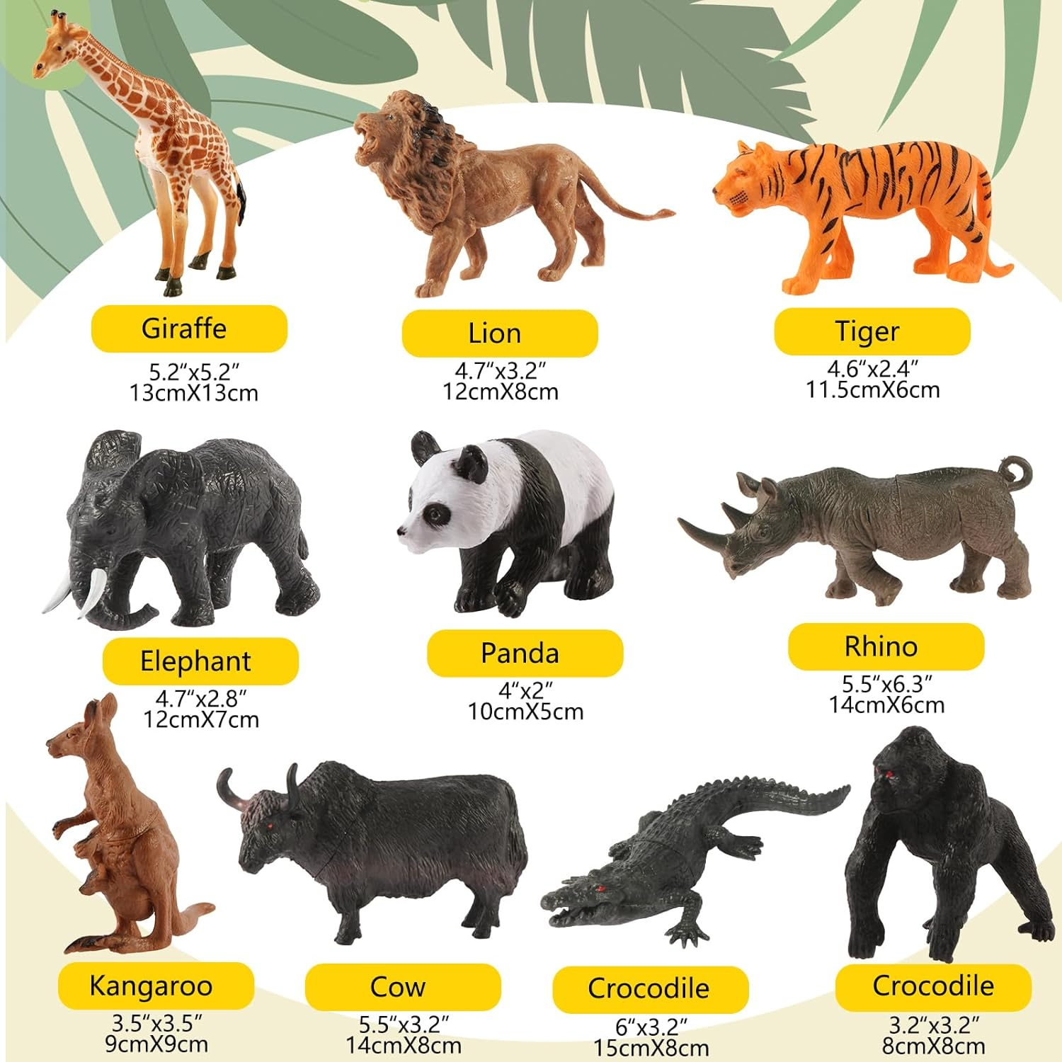 30-Piece Safari Animals Figures Toys Set for Kids -6-Inch Realistic Jumbo Wild Zoo Animals, Plastic African Wild Zoo Animals Playset with Metal Storage Box Educational Learning Playset for Kids 3-5-7 image number 3