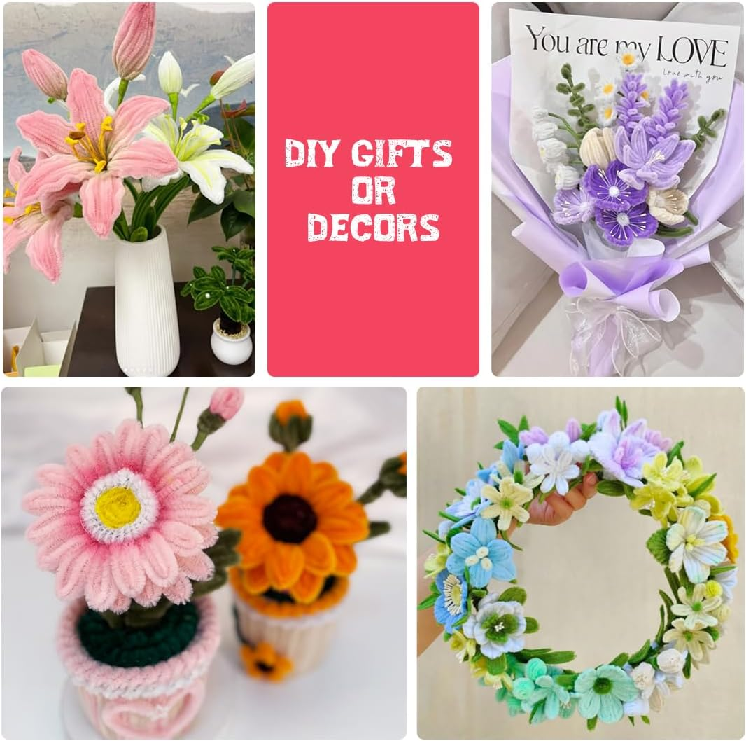 IOOLEEM Pipe Cleaners, 480Pcs Multi-Colored, Flower Making Kit, Arts and Craft Supplies, Pipe Cleaners Kit, Pipe Cleaners for Flowers, Craft Supplies Kit,Gift Ideas for Art Project Activity Gifts. image number 2