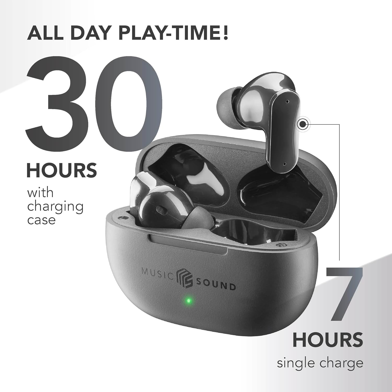 Music Sound - TWS Bluetooth Shield Headphones - Wireless - In-Ear Design - ANC Active Noise Cancelling Technology - Playtime 30 Hours - Transparency Mode - Black image number 4
