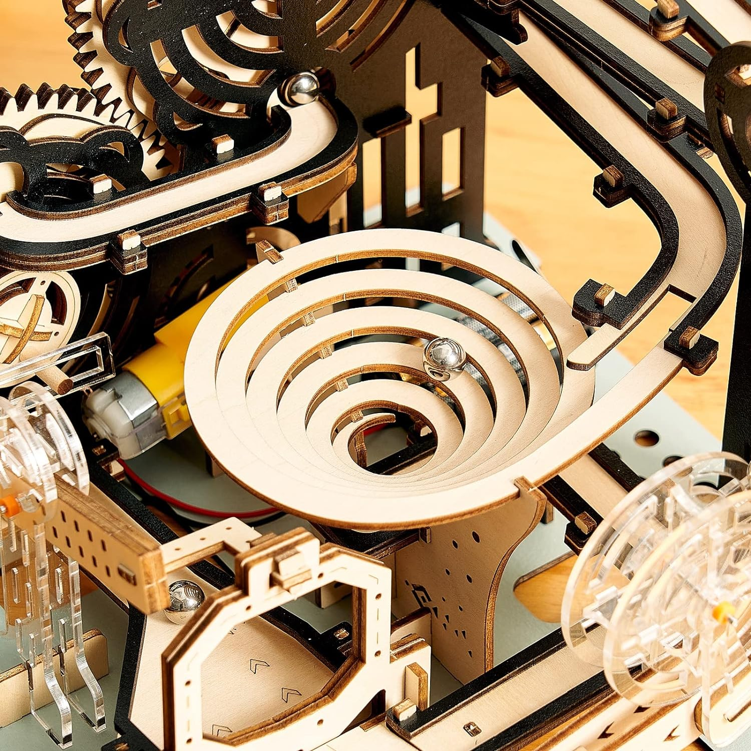 3D Wooden Puzzles Marble Run Set - Mechanical Model Kits with Motor, Brainteaser and Puzzle for Christmas/Birthday,Gifts for Adults and Teens to Build Combination image number 6