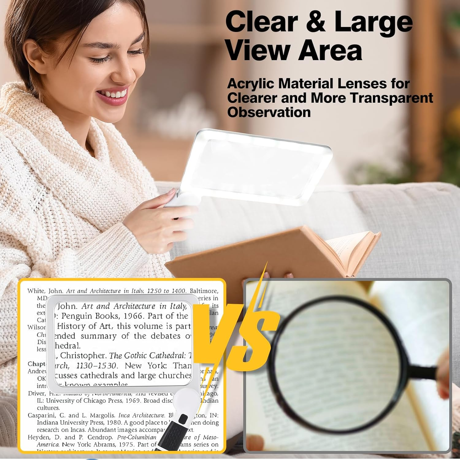 SZMDLX 5X Large Reading Magnifier, Folding Handheld Magnifying Glass with Light 48LED Cold & Warm Light with 3 Modes for Seniors Low Visions Newspaper Books Small Print, Rectangle Lighted Magnifier image number 4