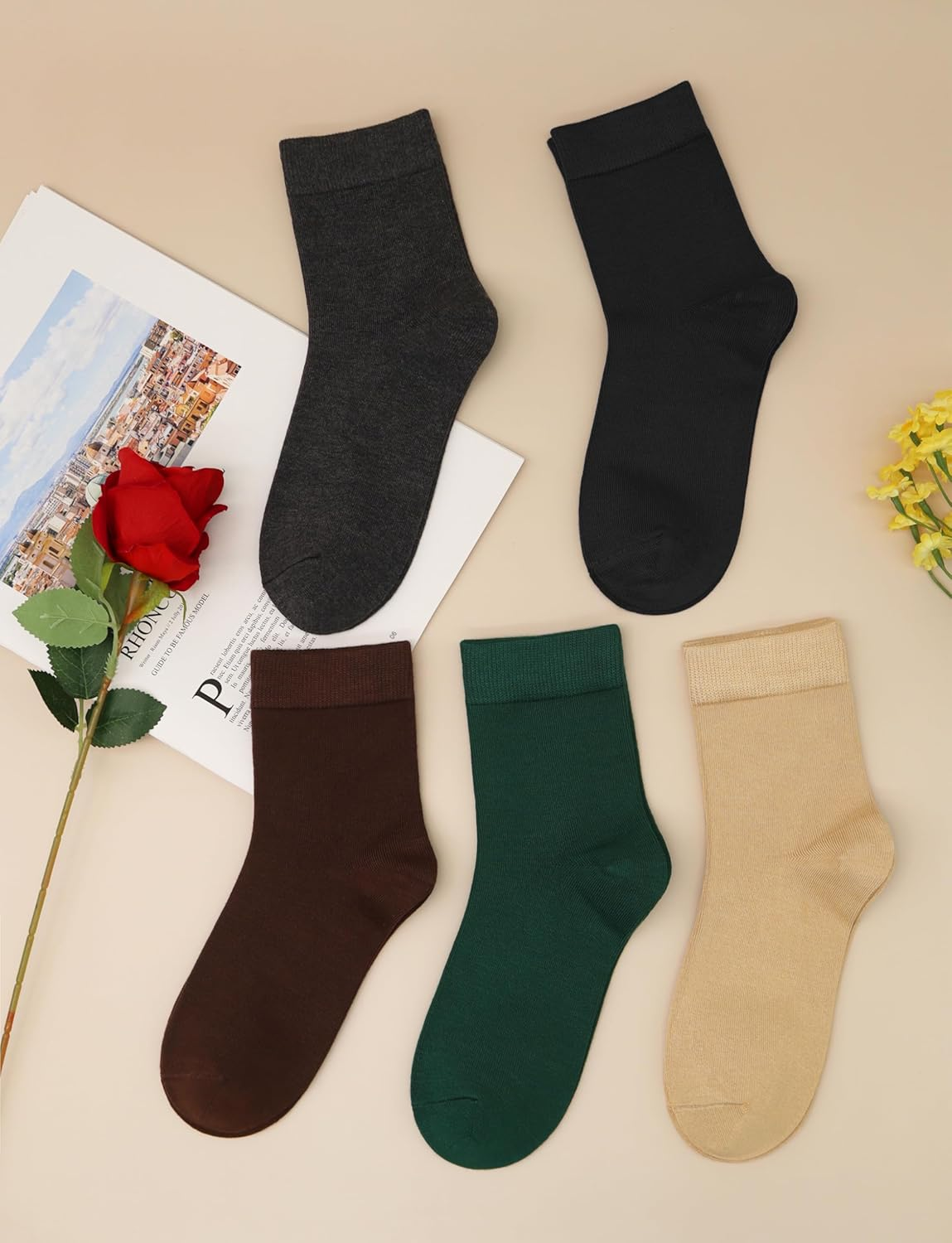 Women Thin Cotton Socks Comfort Breathable Bootie Socks above Ankle Crew Socks 5 Pairs image number 5