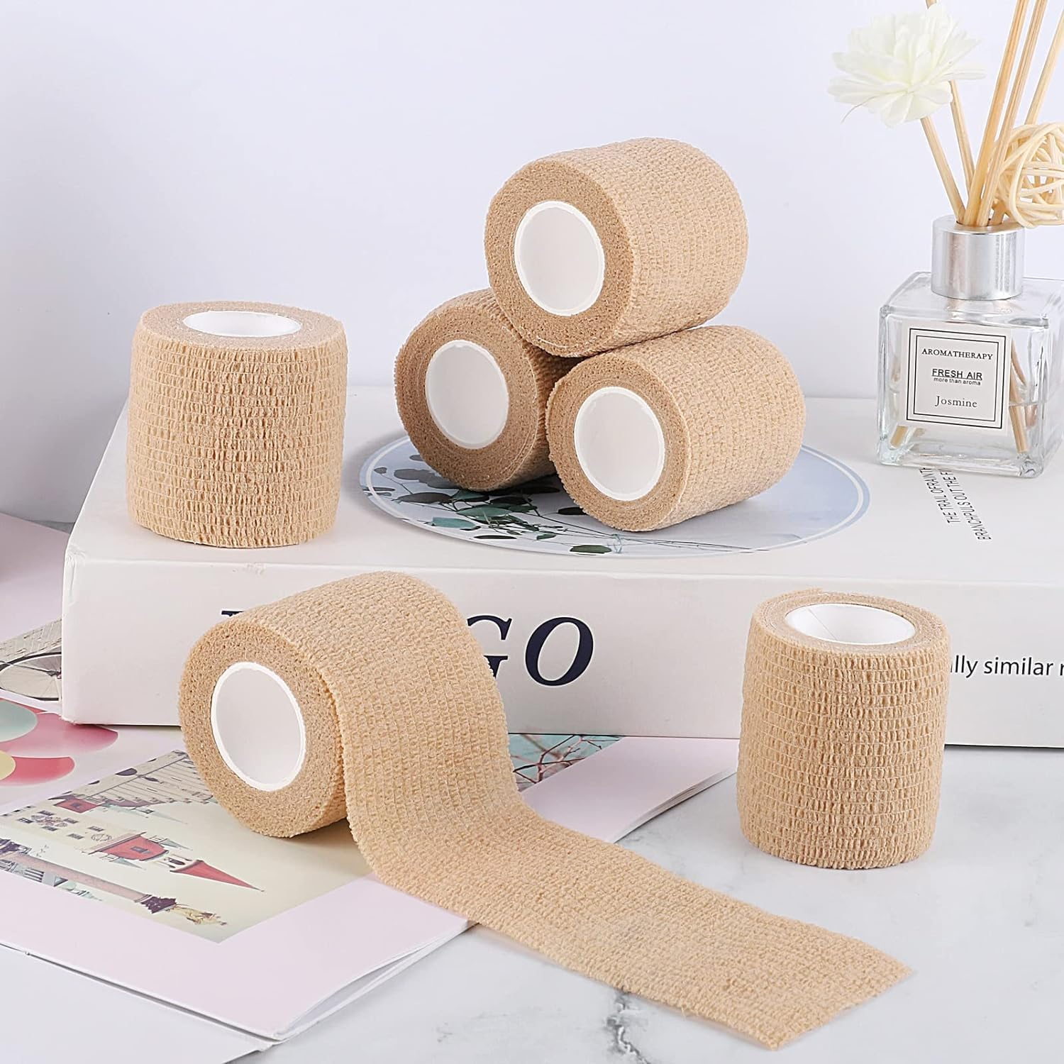 Self Adhesive Wrap Bandage, 8Pcs Self Adhesive Bandage Wrap Cohesive and Breathable Athletic Tape,Elastic Self Adhesive Tape,Self Adherent Cohesive Wrap Bandage,Self Adherent Cohesive Wrap Bandages image number 4