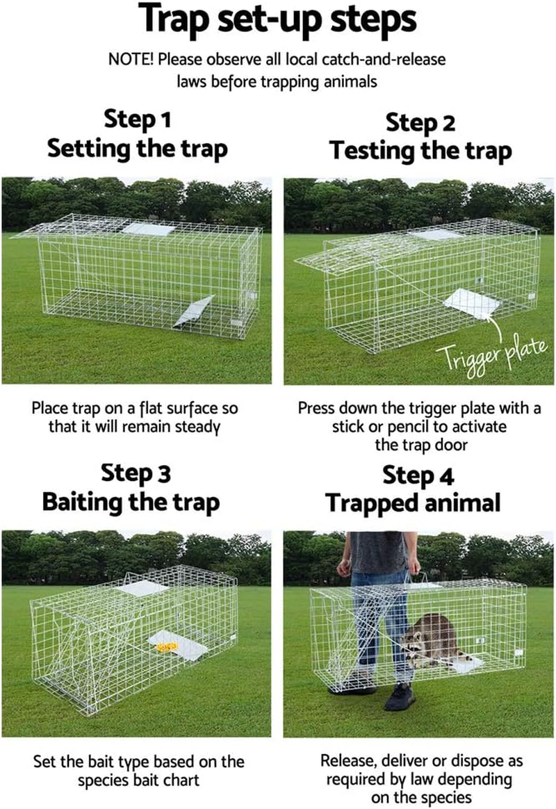 Gardeon Mouse Trap, 150 X 50 X 55Cm Guinea Pig Rat Rabbit Cage Possum Fox Cat Humane Mice Traps Small Animals Cages for Indoor Outdoor Farm Backyard, Automatic Door Lock Collapsible Silver image number 3