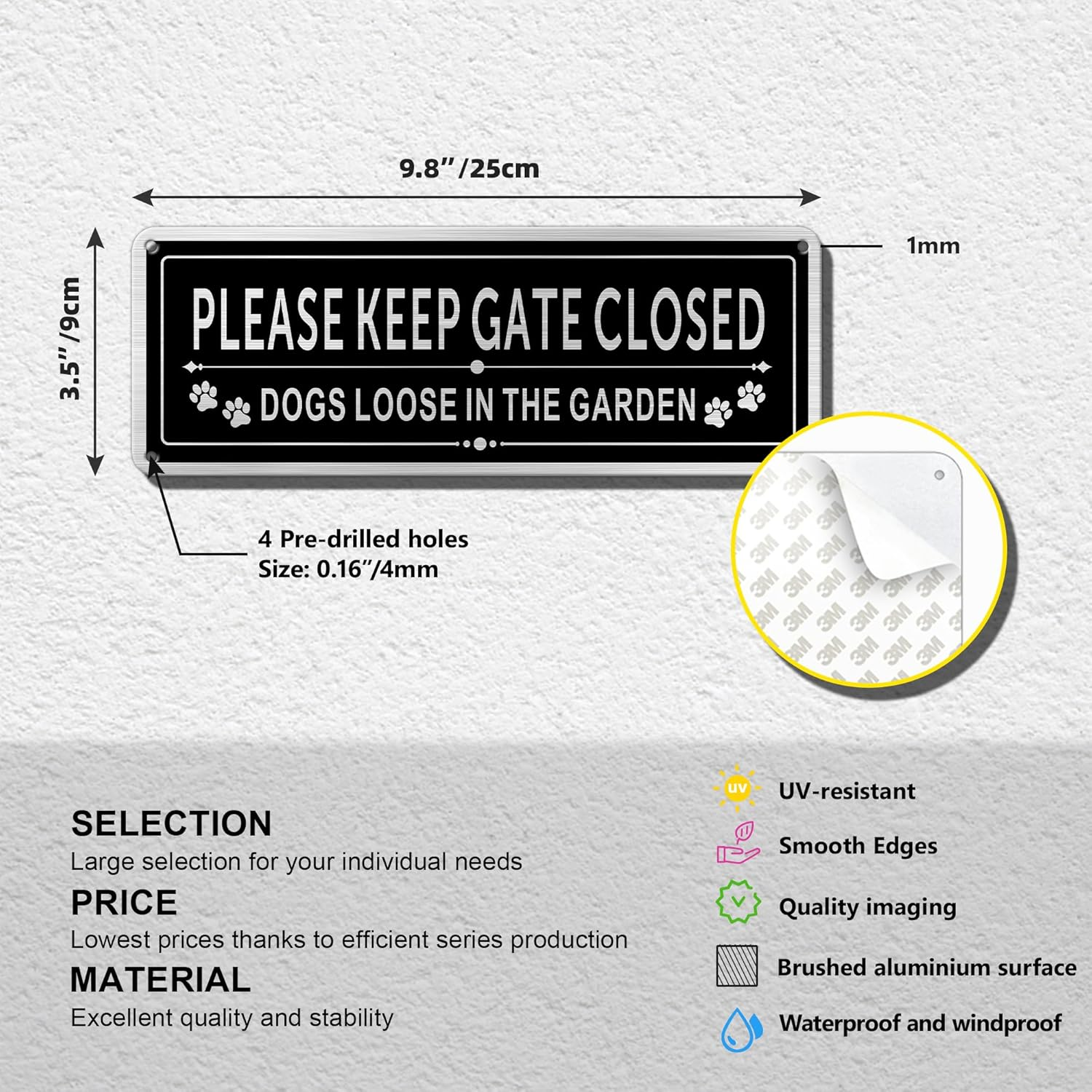 Please Keep Gate Closed Sign-25 * 9CM Dog Loose Signs Gates,With Pre-Drilled Holes and Adhesive Backing Suitable for Outdoor Gate Fencing image number 4