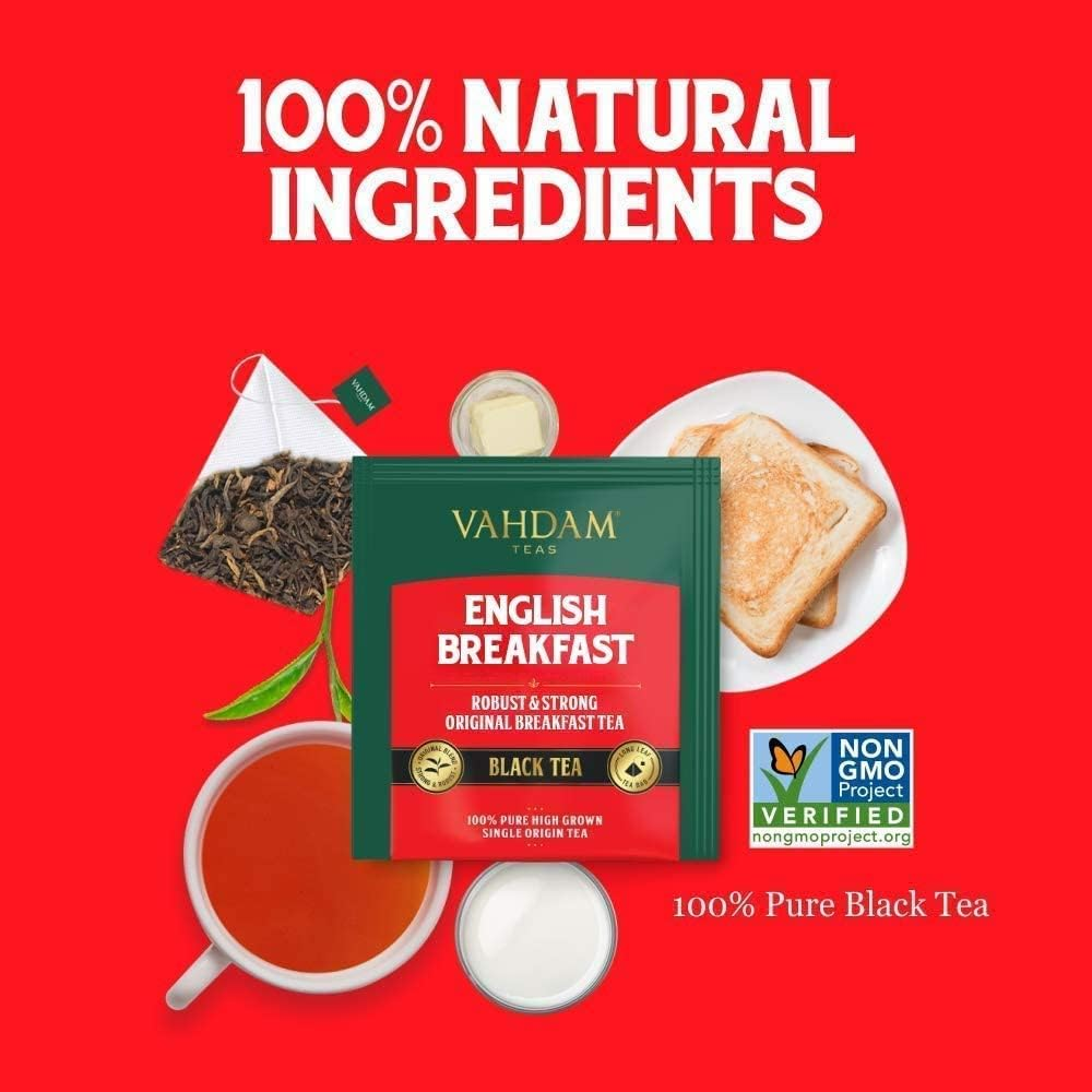 VAHDAM, English Breakfast Tea, 15 Tea Bags High Energy & Caffeine, Healthy Coffee Substitute | Strong, Robust & Tasteful Black Tea | Tea to Brew Hot, Ice or Milk | ANTIOXIDANTS Rich image number 1