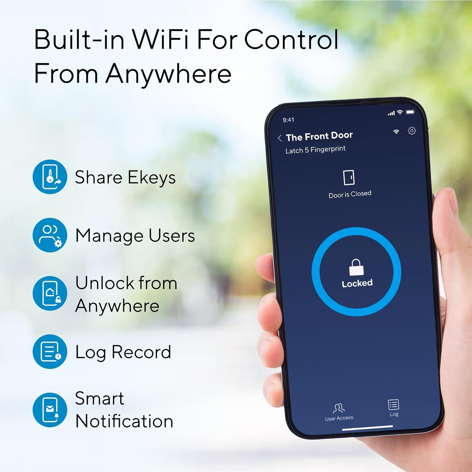 ULTRALOQ Latch 5 Smart Lock - Built-In Wifi Smart Fingerprint Door Lock - Biometric Keyless Entry Door Lock with App - Digital Keypad Door Handle Lock - Smart Locks for Front Door - App Remote Control image number 3