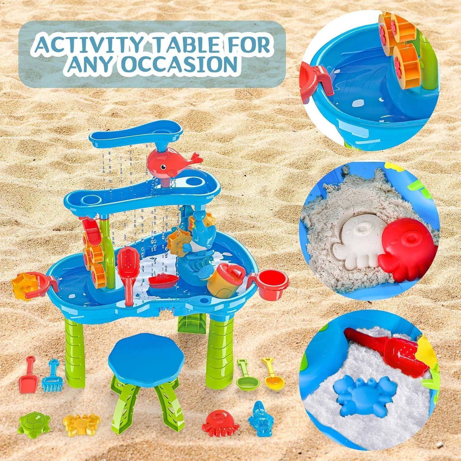 AUSWAY Sand Water Table Toy, 3In1 Kids Beach Sandbox Outdoor Activity Dolphin Water Wheel Shovel Toy image number 6