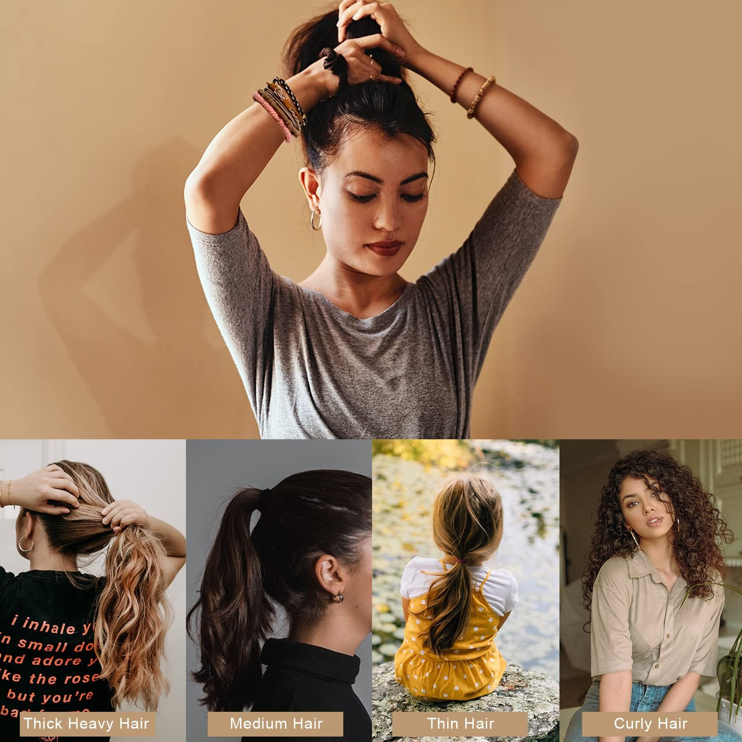 20Pcs Boho Hair Ties for Women, 5 Styles Hair Tie Bracelet Elastic Hair Bands Ponytail Holders Cute Boho Hair Ties for Thick Hair Pony Tails, No Damage image number 5