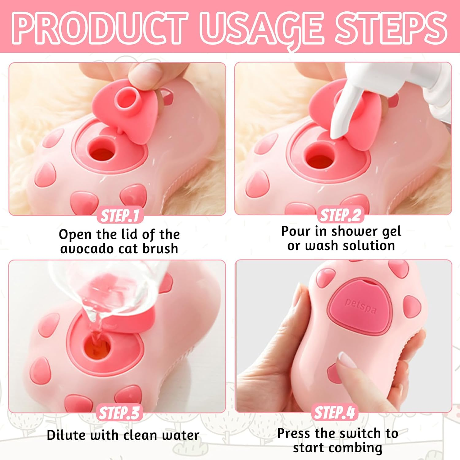 Pack of 2 Pet Cat Brush, Dog Brush, 3-In-1 Steamy Cat Brush, Self-Cleaning Slicker Brush, Removes Loose Undercoat, for Cats, Dogs, Massage, Self-Cleaning - C image number 3