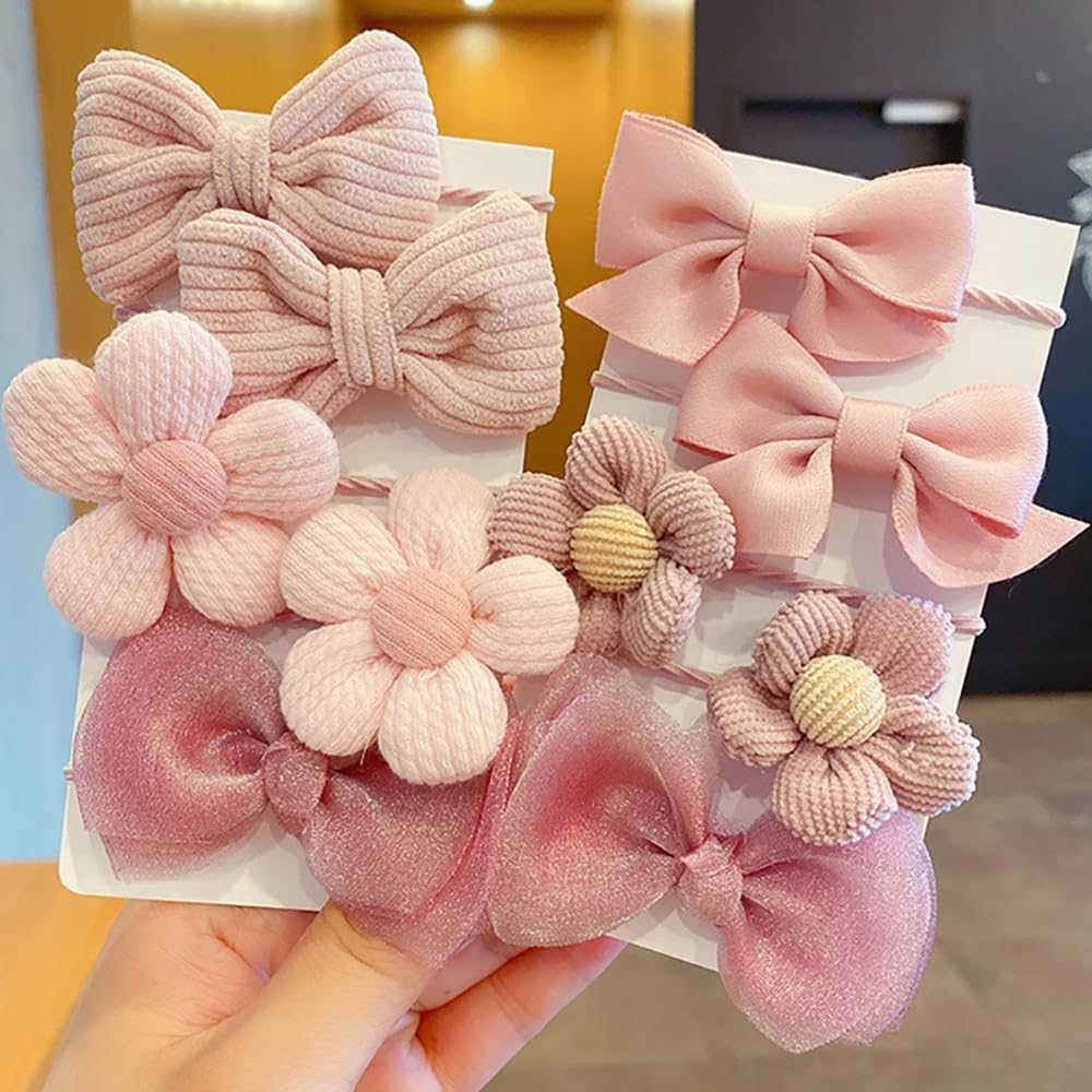 10Pcs Cute Pink Bow Hair Ties - Elastic Bowknot Ribbon Ponytail Holders, Rubber Hair Accessories for Toddlers, Baby Girls, and Kids image number 5