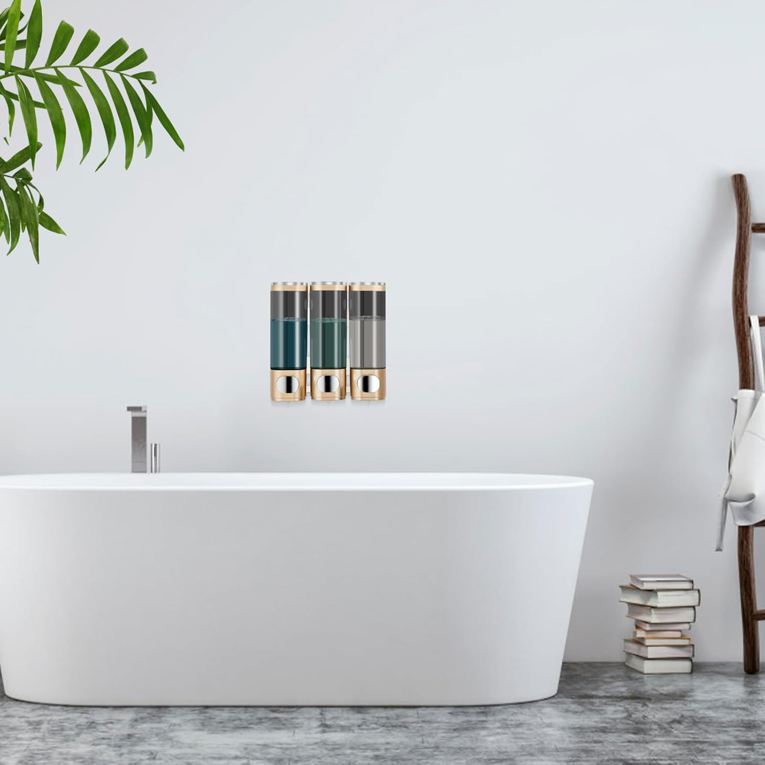 Pollock Shampoo Conditioner Dispenser Shower Soap Dispenser 3 Chamber No Drill Shampoo Dispenser for Shower Wall Mounted Shampoo Conditioner Body Wash Dispenser for Bathroom Hotel Gold