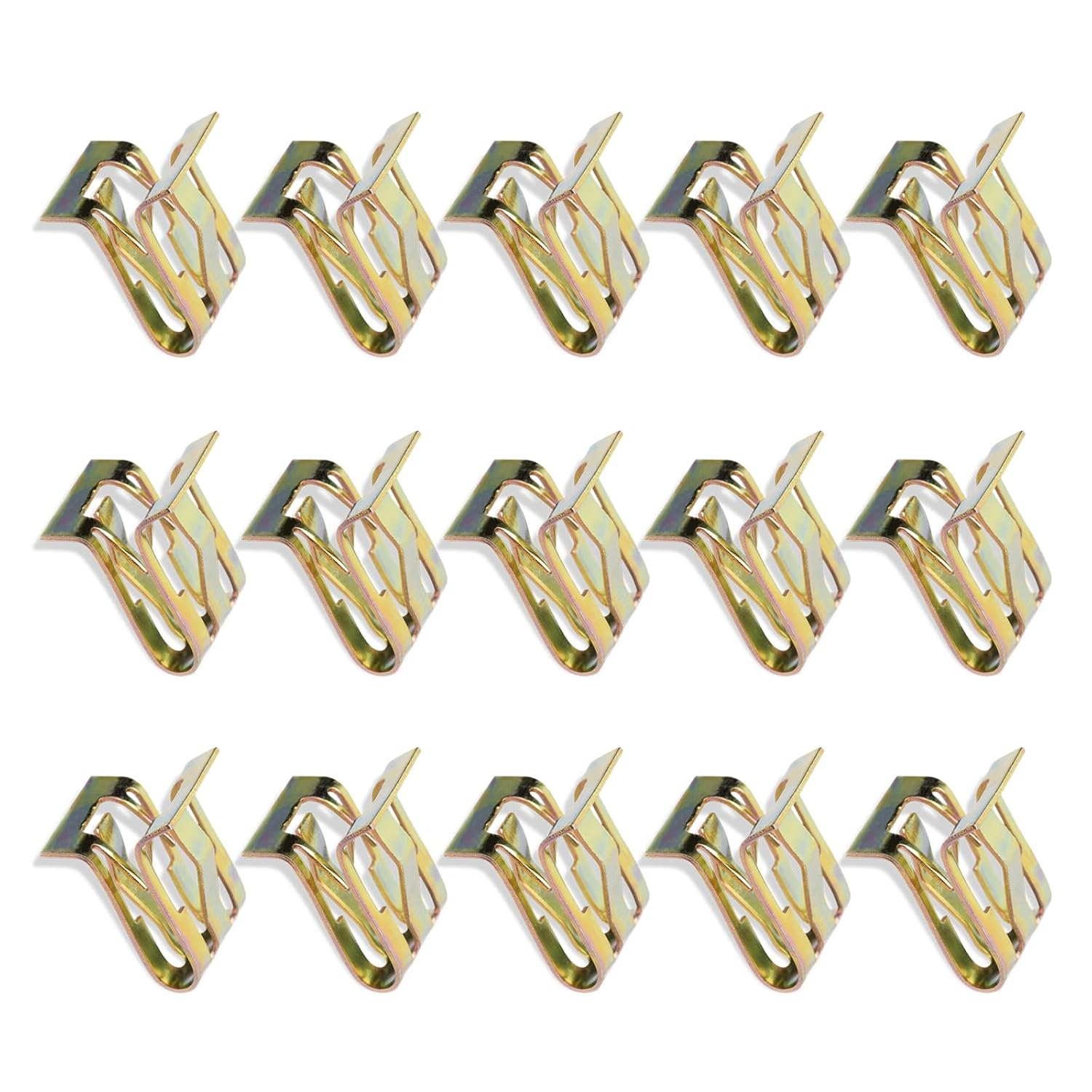 15 PCS Car Fixed Lining Plate Buckle Set, 0.67" X 0.59" Metal U-Shaped Lift Gate Trim Panel Clip, Console Dashboard Trim Clamp Replacement, Universal for Cars Repair Accessories (Gold) image number 2