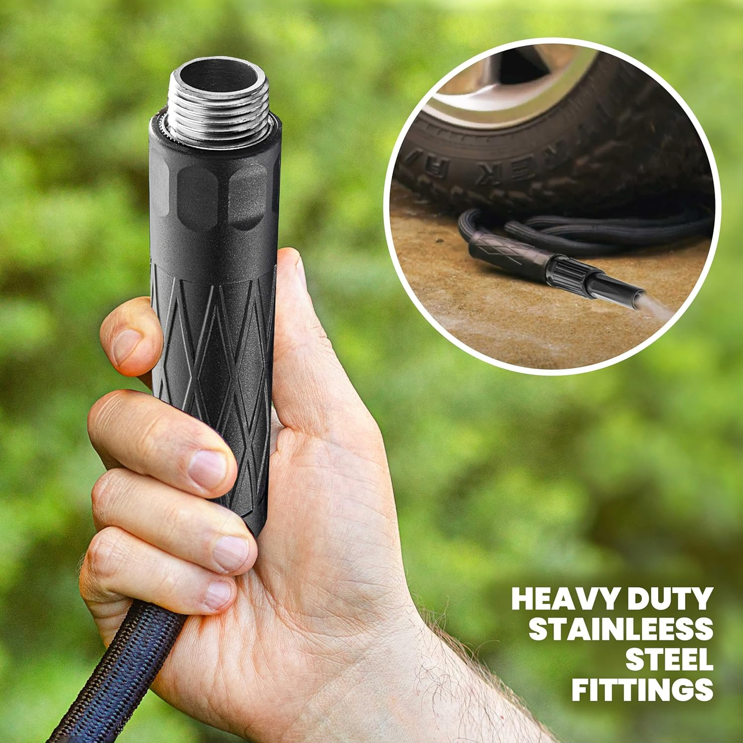 HYDROSTEEL Metal Garden Hose 100 Ft with Nozzle, Water Hose 100Ft, Heavy Duty 3X Layer Stainless Steel Flexible 100 Ft Garden Hose, Lightweight, Easy to Coil, Kink Resistant, 500 PSI as SEEN on TV image number 5