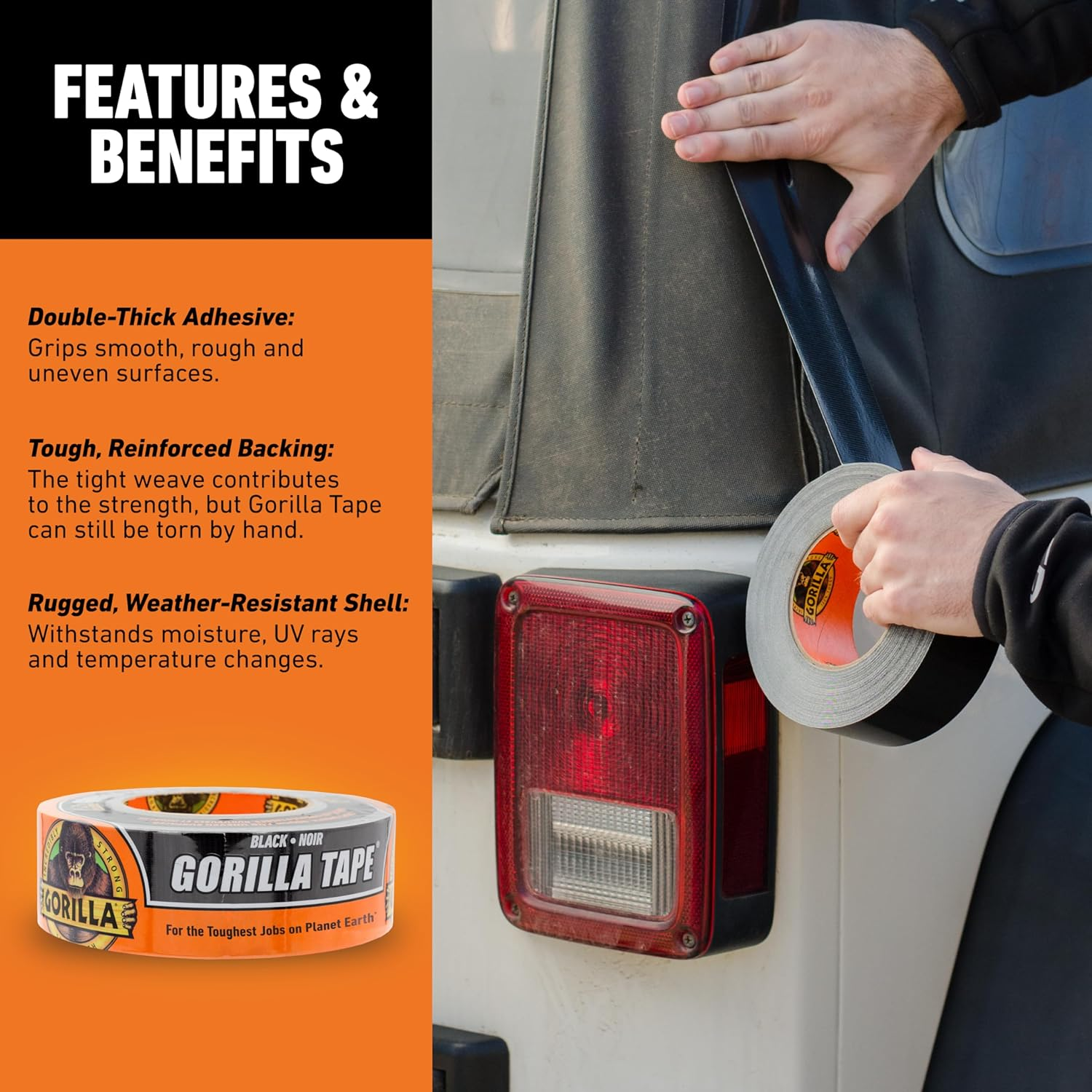 Gorilla Heavy Duty 32M Extra Long Double Adhesive Duct Tape - 48Mm Wide Black Gorilla Tape Heavy Duty All Weather Strong Tape - Moisture Resistant - Pack of 1 image number 3