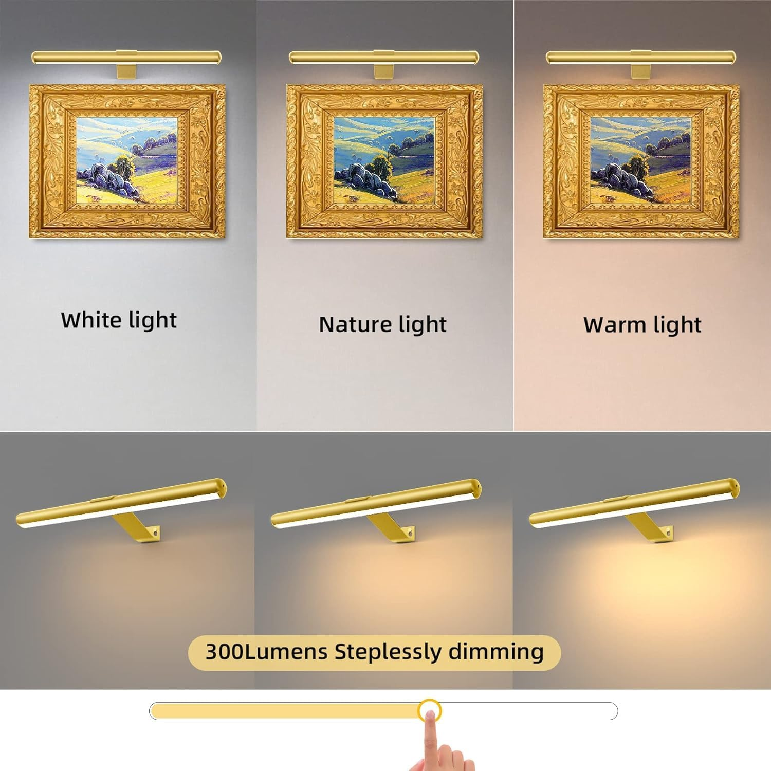 Wireless Picture Light,40Cm Painting Light with Remote Rechargeable Magnetic Timer Wall Light, Touch Dimmable for Picture Painting Dartboard Gallery Cabinet Mirror (2Pack-Gold)