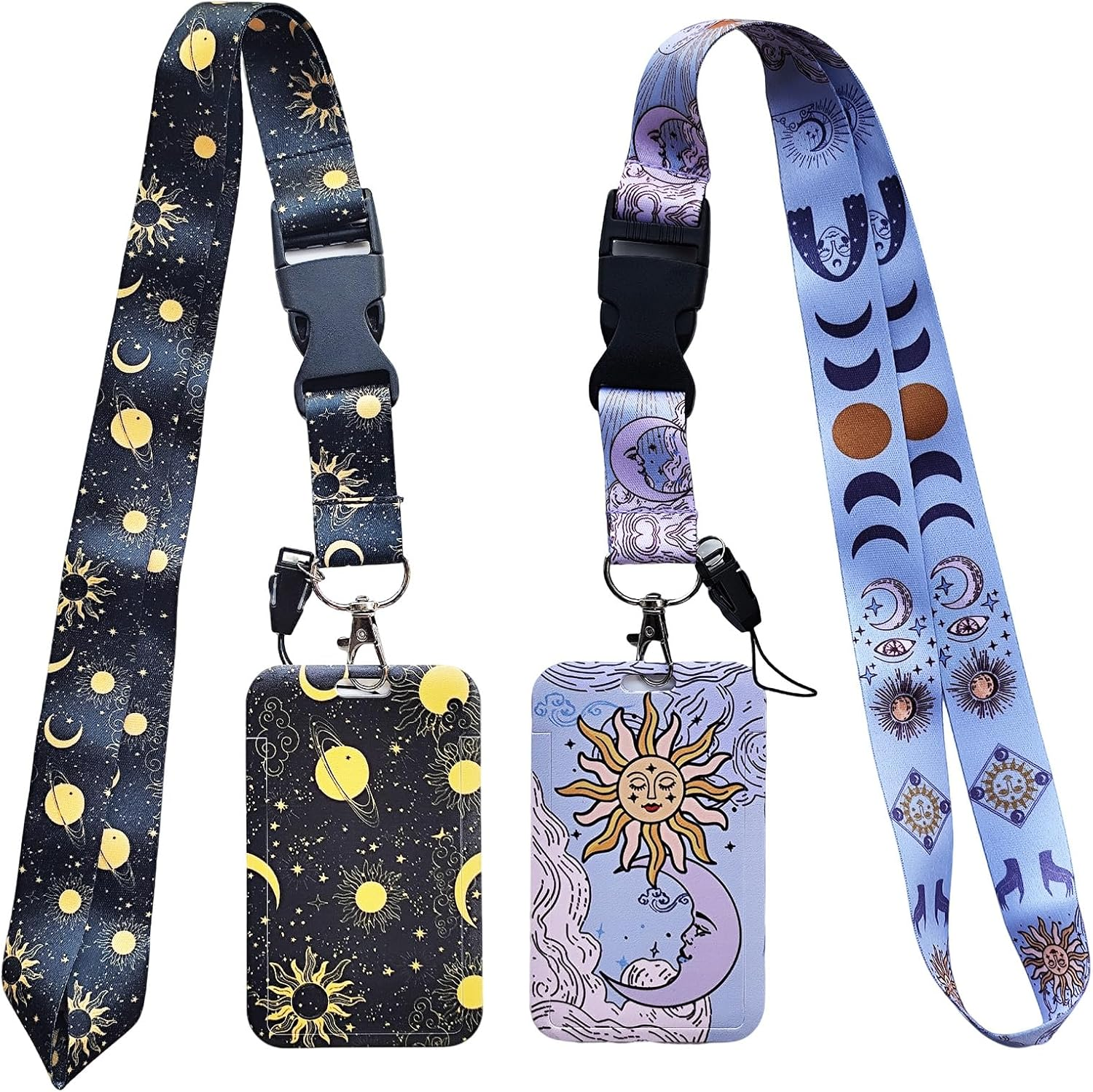 Purple Butterfly Retractable ID Badge Holder with Detachable Lanyard, Fashionable Badge Reel Heavy Duty with Carabiner Clip Lanyards for Keys USB Nurse Medical Student Teacher Office Women Men Gifts - 2 Set Moon