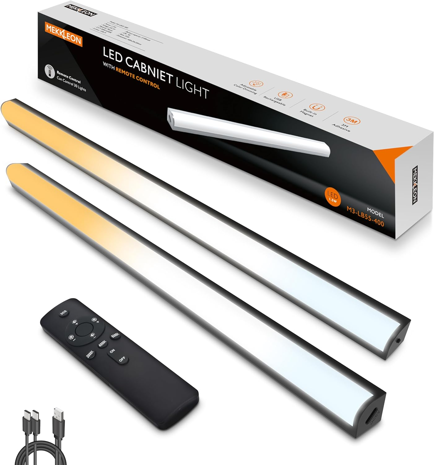 Under Cabinet Lights with Remote Control,Magnetic Rechargeable Light Bar,Under Cabinet Lighting Wireless under Counter Lights for Kitchen (White, 30CM)