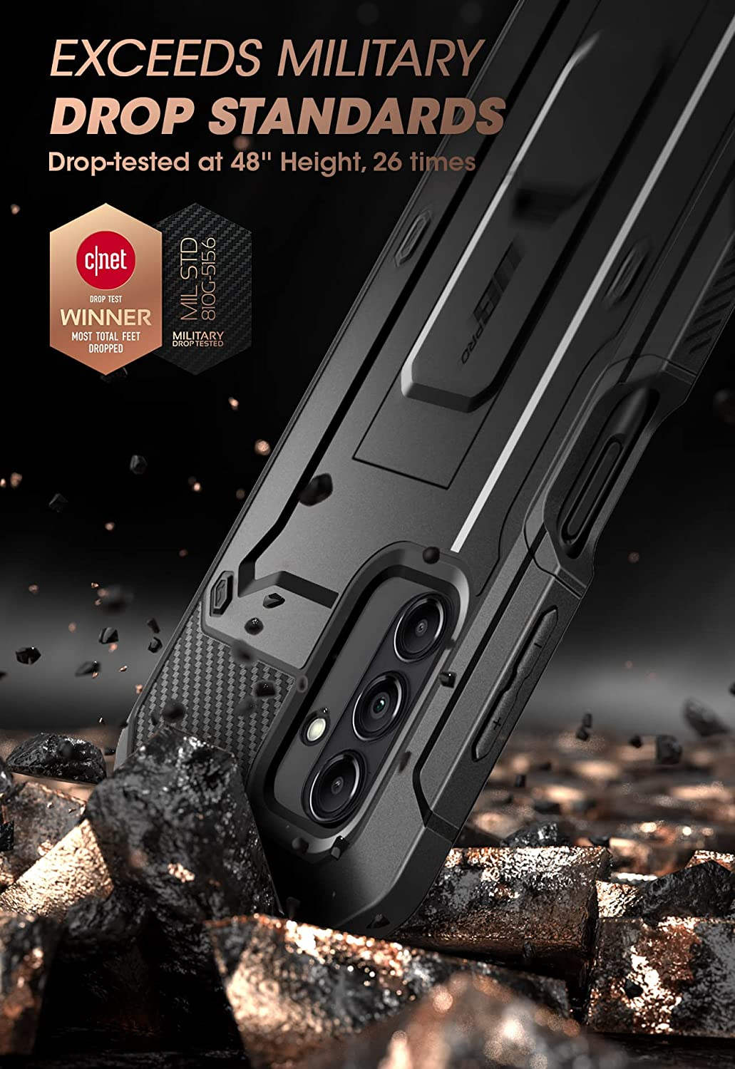 SUPCASE Unicorn Beetle Pro Case for Samsung Galaxy A14 5G (2023), Full-Body Rugged Belt-Clip & Kickstand Case with Built-In Screen Protector (Black) image number 3