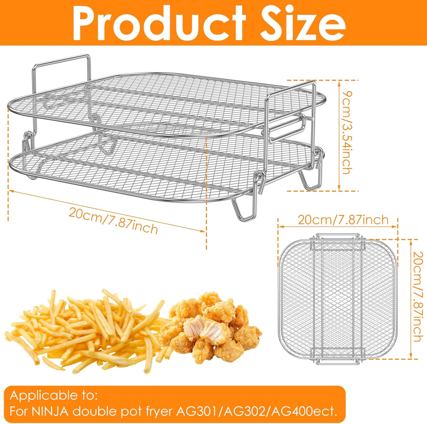 8 Inch Square Air Fryer Rack, 2 Layers Stainless Steel Dehydrator Rack, Square Air Fryer Accessories, Stackable Cooking Rack, Heat Resistant Toast Rack Dishwasher Safe for Square Air Fryer Oven image number 6