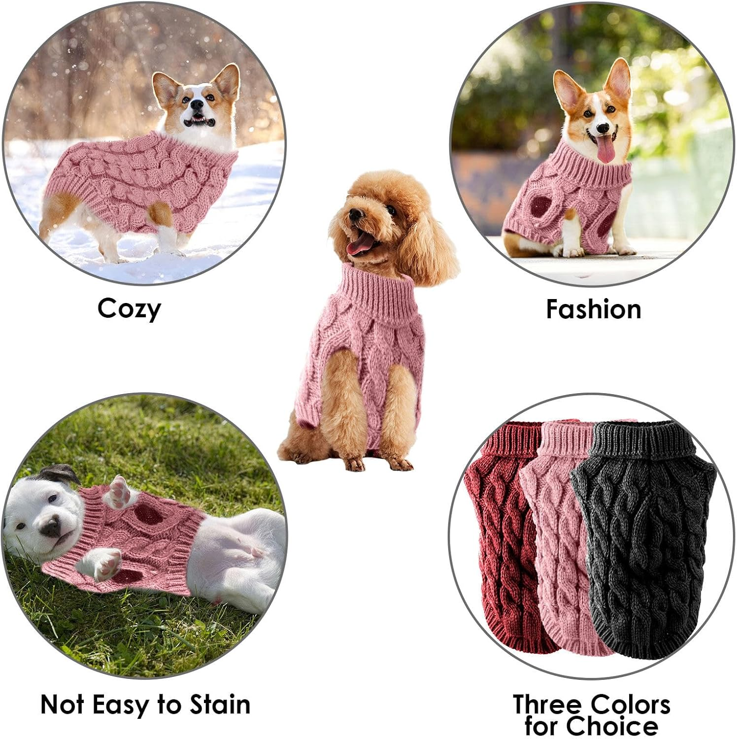 LASIEYO Dog Jumper, Small Dogs, Turtleneck Knitted Jumper, Winter Warm Dog Jumper, Pet Warm Jumper for Small Dogs (L) image number 2