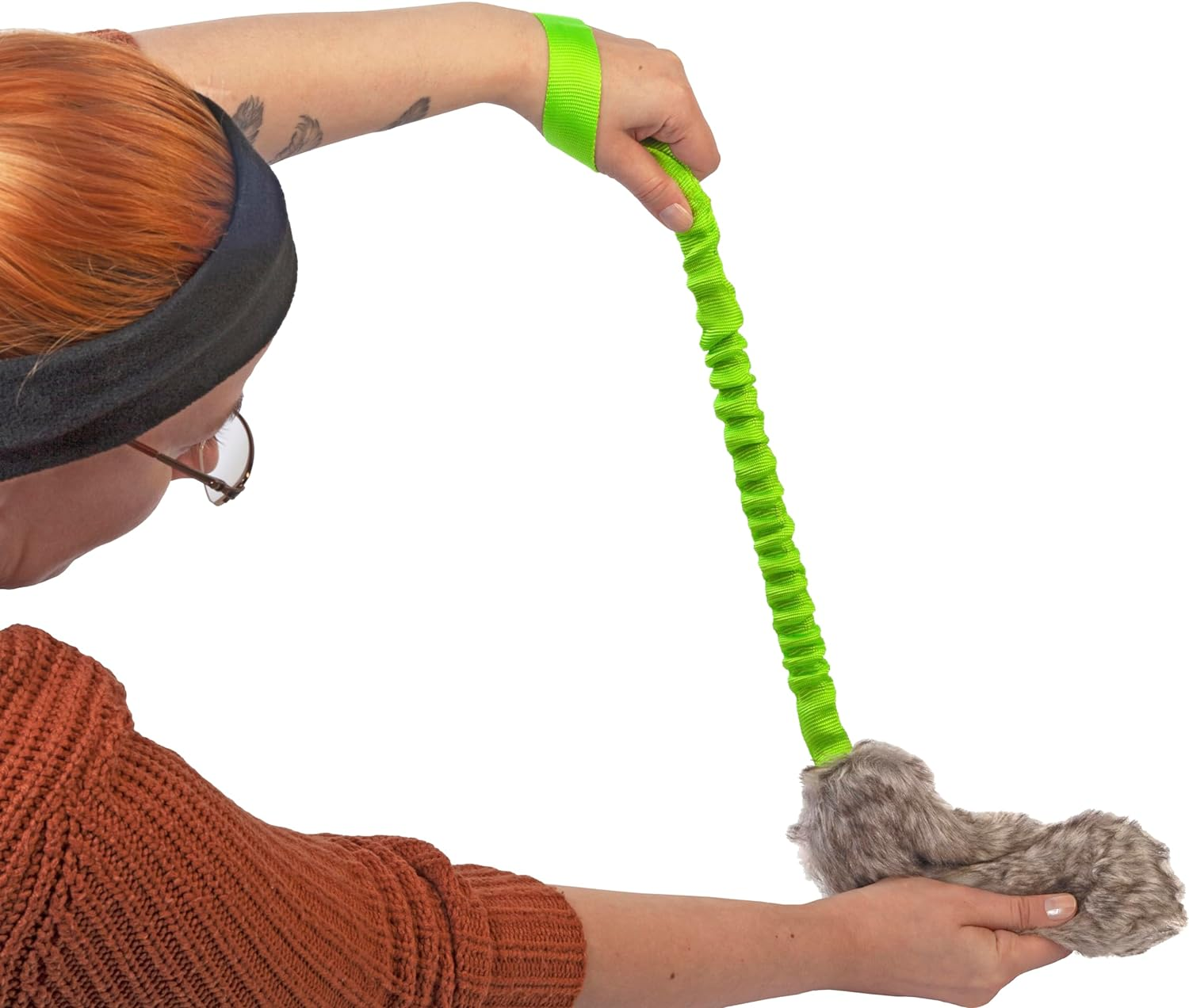 DINGO Fleece Dog Toy Artificial Fur Racer Squeaky Teaser Dog Wand 55 Cm Long Bungee Handle for Agility, Dog Training, Reward, Retrieve, Chasing, Play Green 15584-2 image number 2