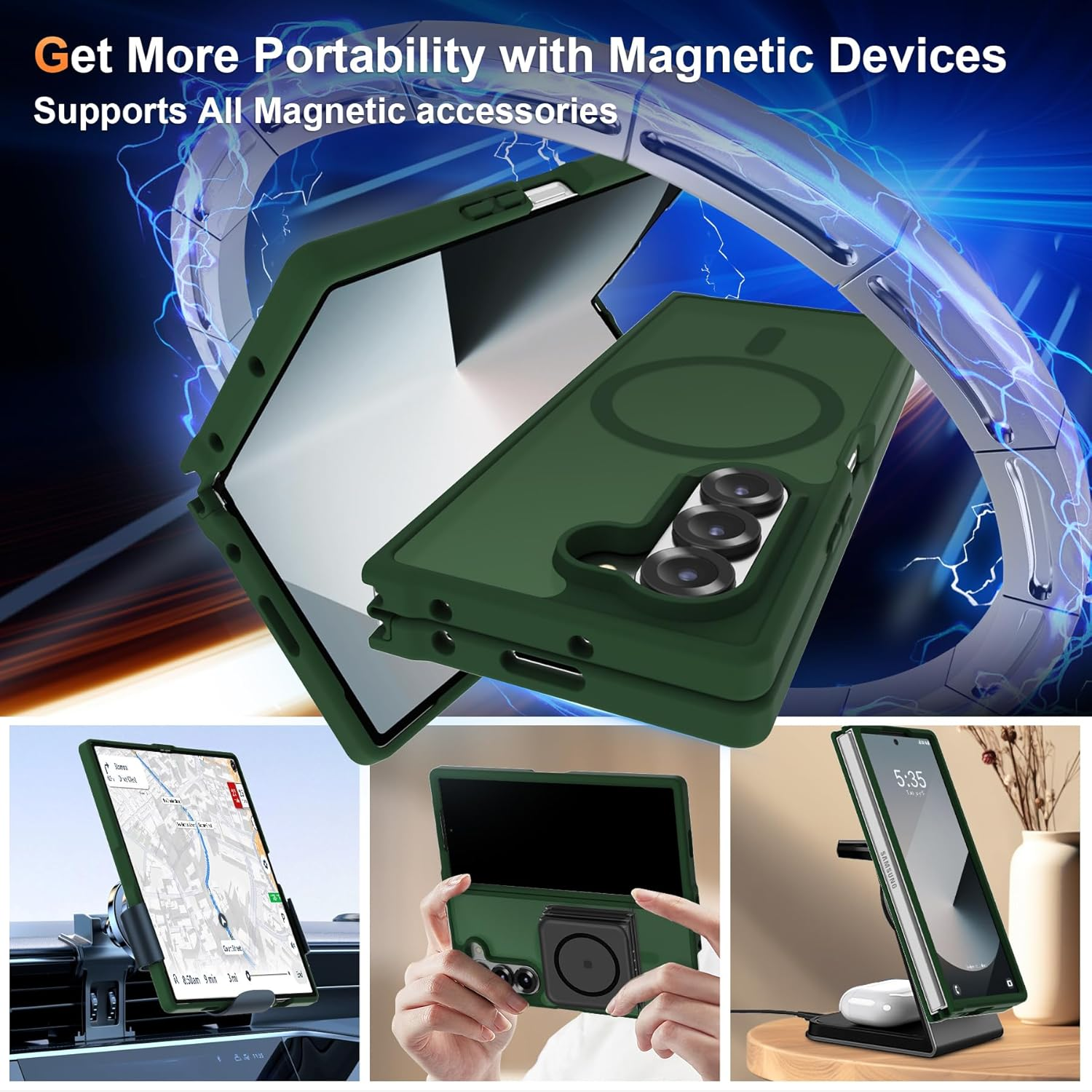 ORETECH Magnetic Shockproof for Samsung Galaxy Z Fold 6 Case, Samsung Z Fold 6 Cover, Compatible with Magsafe, Translucent Ultra Thin Anti-Scratch Flexible TPU Bumper Z Fold 6 Case-Green image number 2