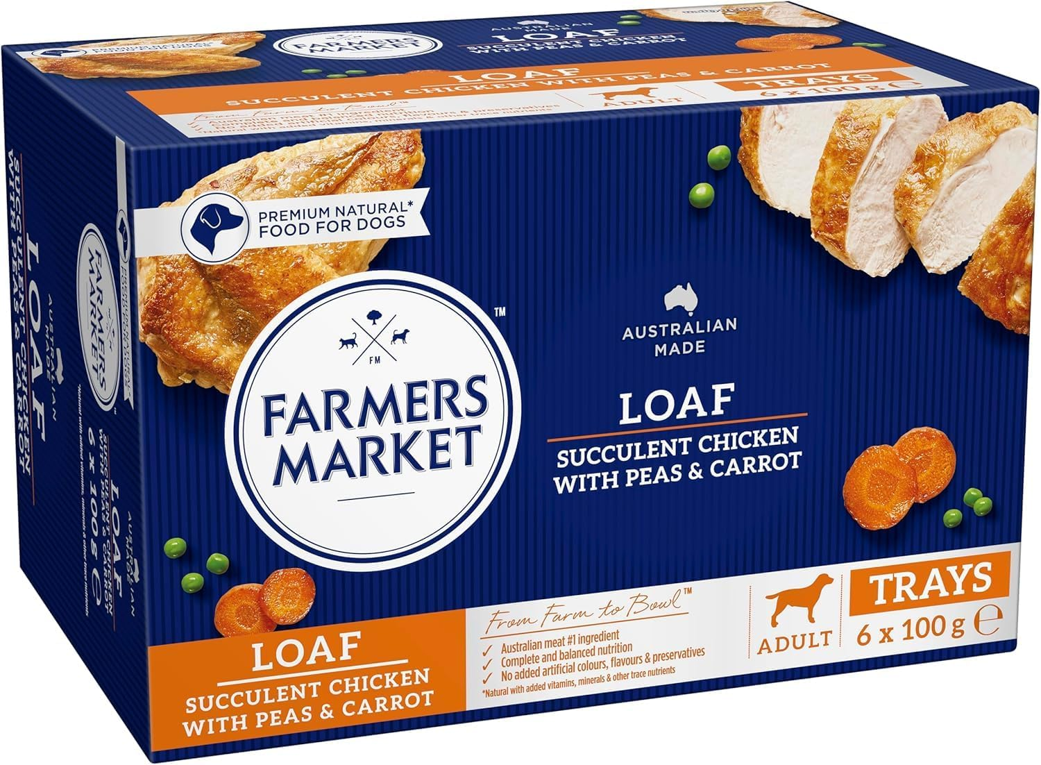 Farmer'S Market Succulent Chicken with Peas & Carrot Adult Wet Dog Food 6X100G - Hearty Loaf with Real Food & Flavour, Made with Australian Meat Loaf for Complete & Balanced Nutrition