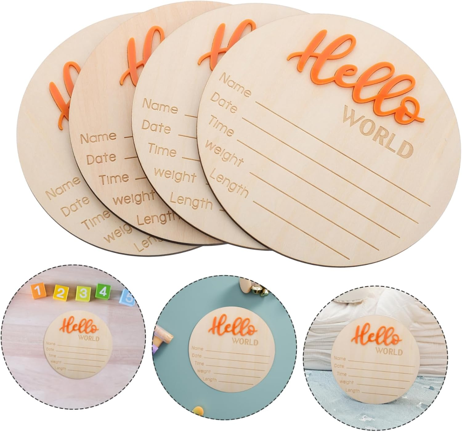 HANABASS Wooden Birth Sign Card Newborn Announcement Prop Wooden Circles Discs for Boy Girl Arrival Photo Props image number 6
