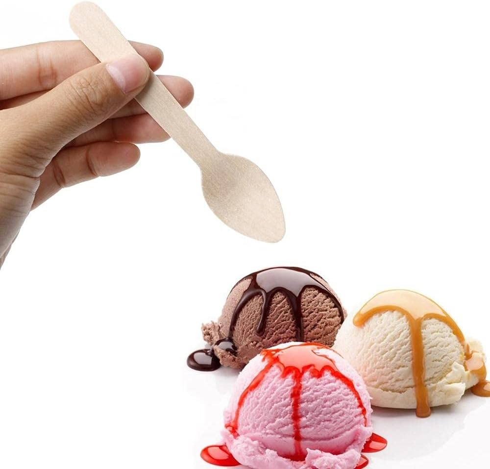 Mini Wood Taster Spoons, Disposable Small Wooden Spoons Ice Cream Dessert Spoons (200 Pack) image number 2