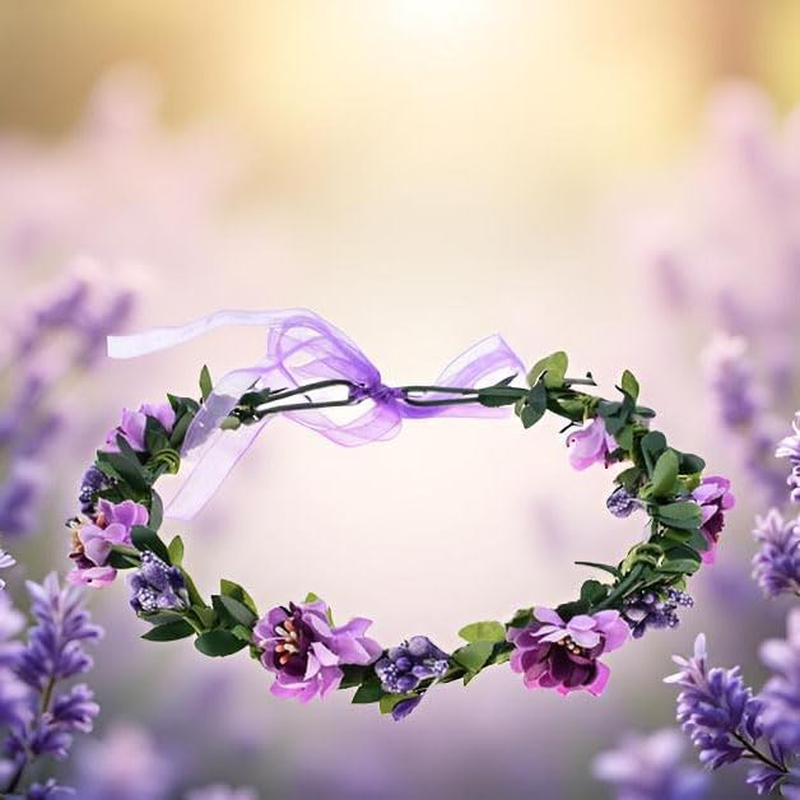1Pc Purple Flower Headband Rose Handmade Flowers Floral Garland Hair Band Crown Tiara Decoration Adjustable Headdress Hair Accessories,Clips and Barrettes image number 1