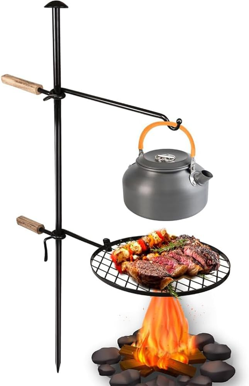 Fire Pit Grill Rack, Portable Fire Pit Grill, Adjustable Rotating Campfire Grill, Open Flame Cooking Equipment, Multifunctional Heavy Duty BBQ Steel Rack for Outdoor Camping, Campfire BBQ image number 5