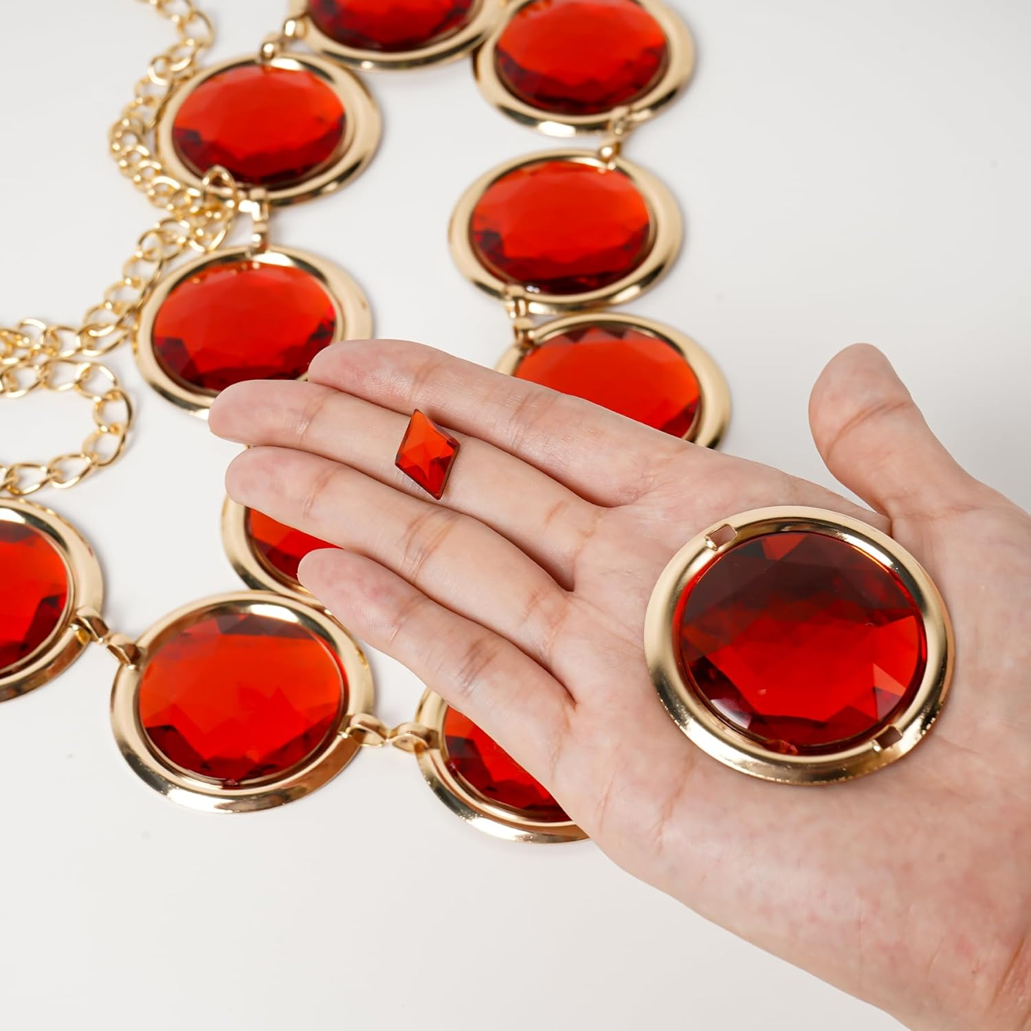 Puwuto Red Gem Waist Belt for Anime Cosplay - Adjustable Stone Chain Western Rhinestone Costume Accessory for Women Halloween Props, Red, Medium image number 3