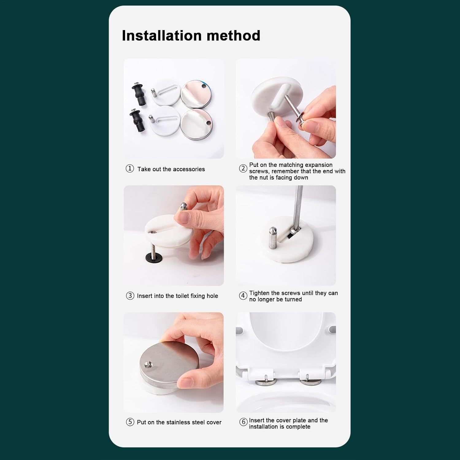 Toilet Top Fix Blind Hole Fittings | 2X Toilet Seat Hinges Replacement Expanding Screws - Fasten Replacement Bolts Nuts for Dorm Apartment Hotel Bathroom image number 3