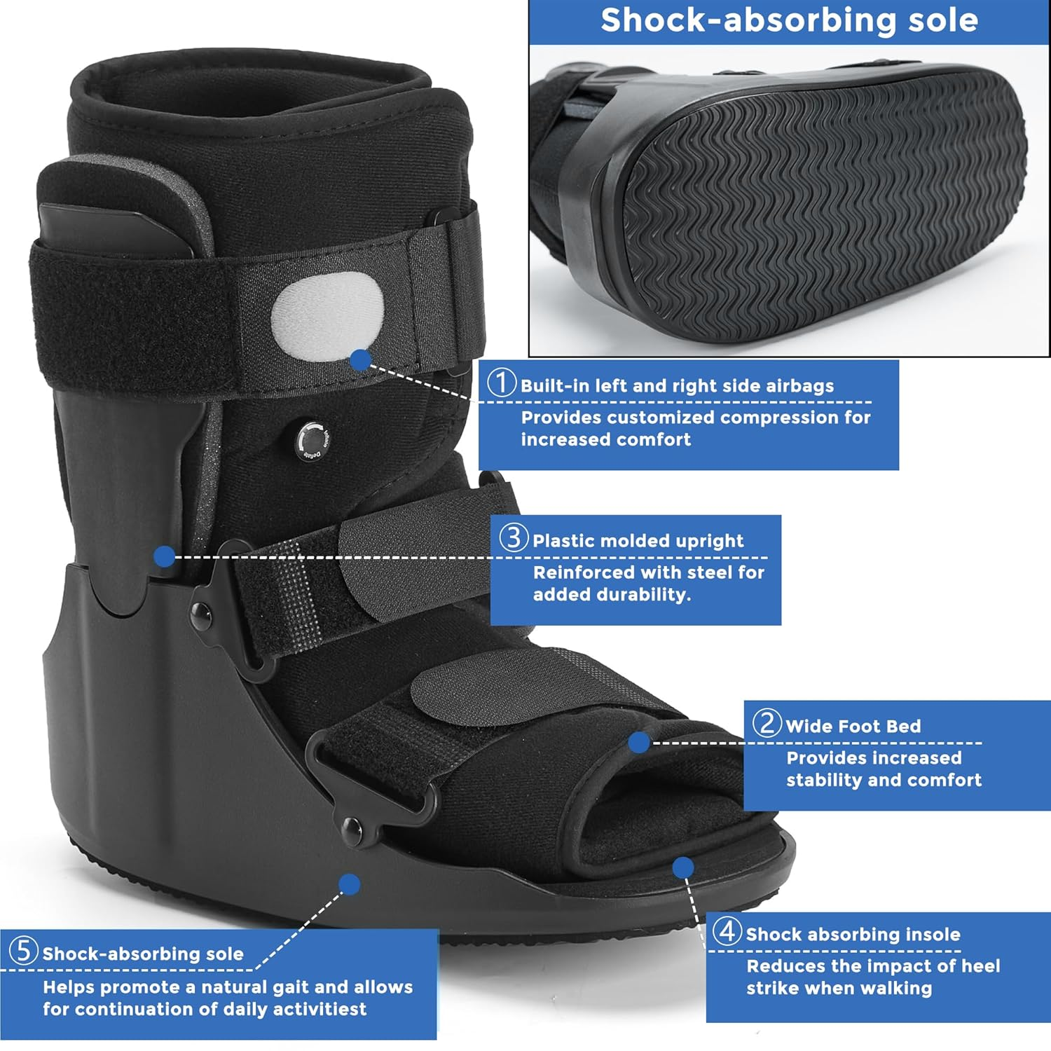 RAFSUN Air Walking Boot - Short Cam Walker Medical Foot Brace for Fractures, Sprains & Joint Injuries - Fits Left or Right Foot image number 2