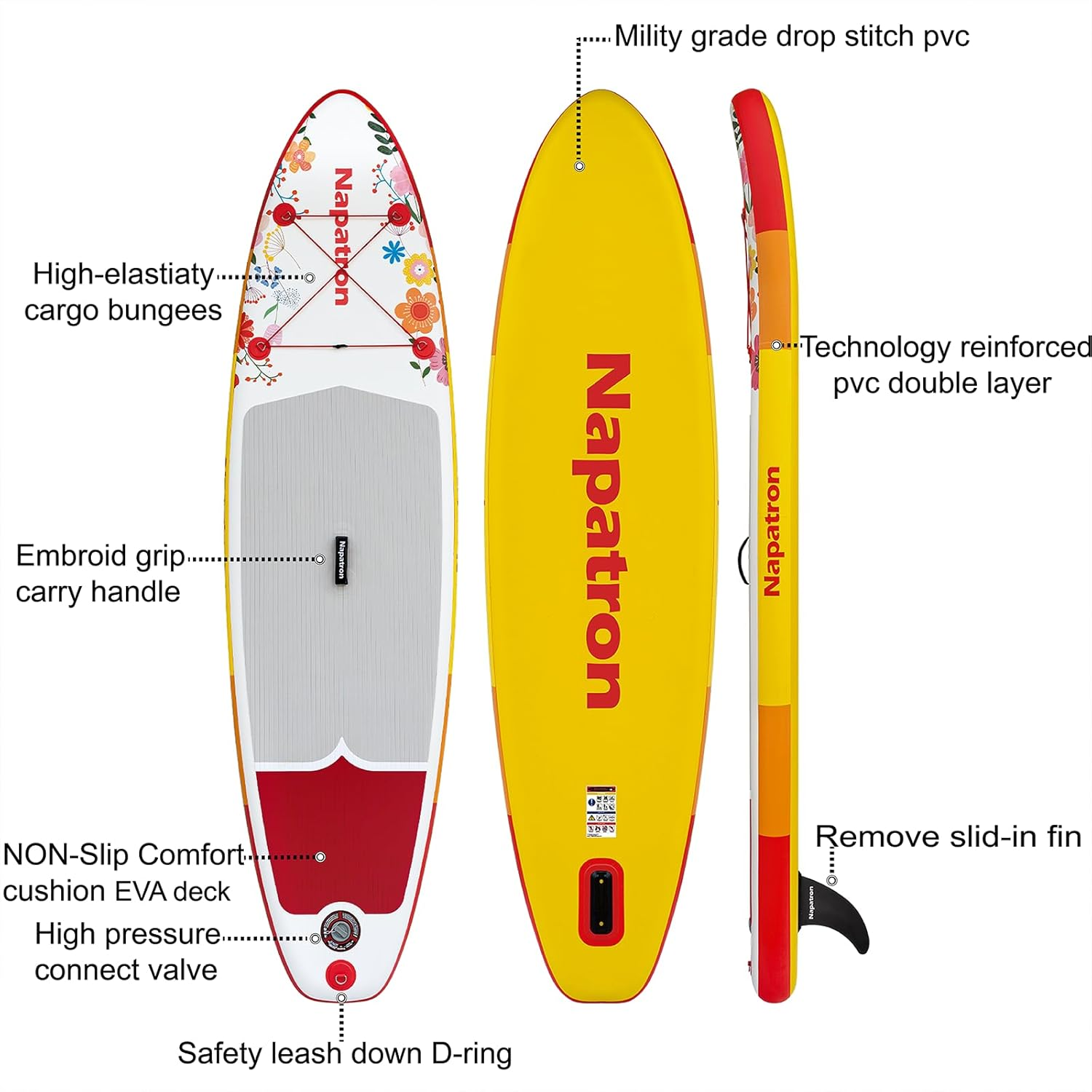 Napatron Family Inflatable SUP Paddleboard,Stable Wide Design,350Lbs Capacity,Complete Paddle Board Package with Fast Action Pump,Leash,Ideal for Beginners/Youth & Allskill Levels