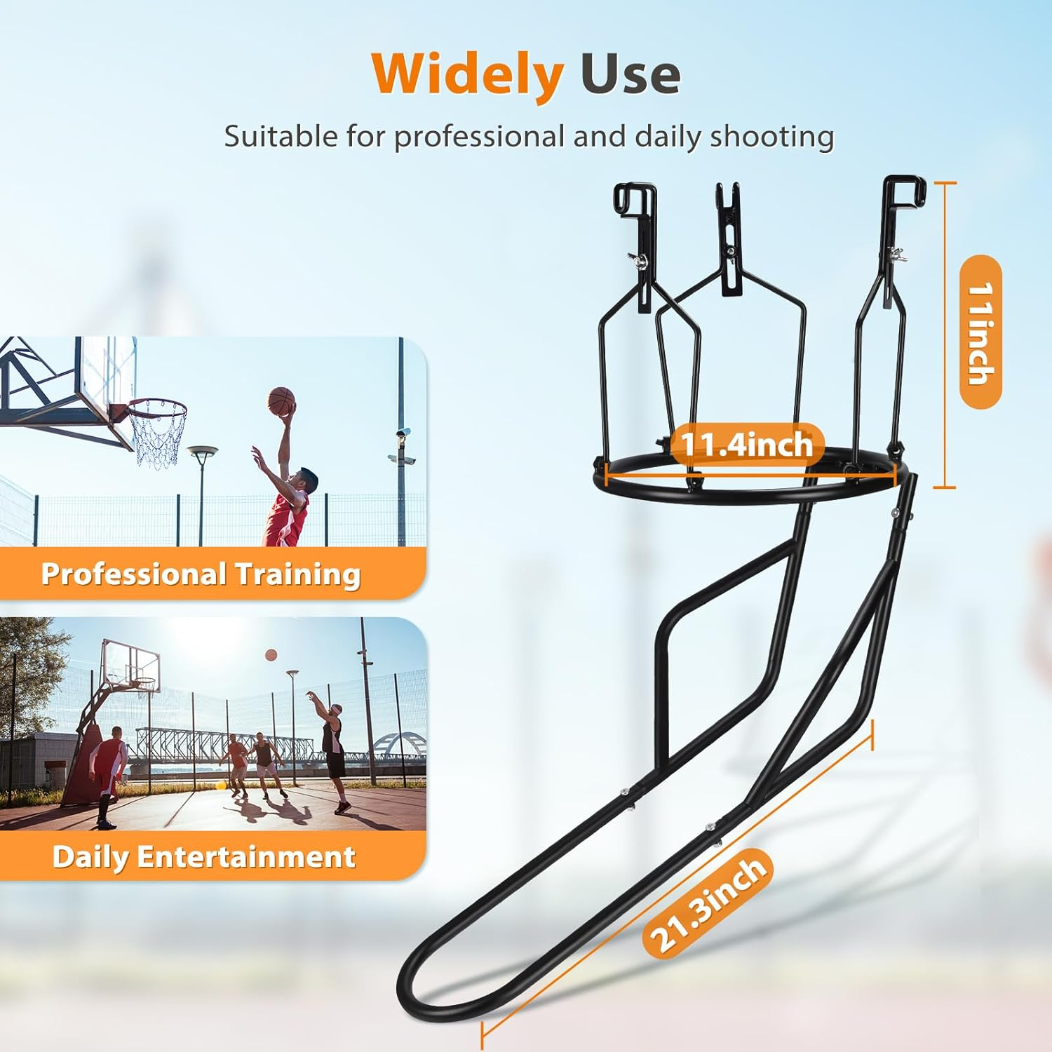 GADFISH Basketball Return Attachment, Heavy Duty Basketball Rebounder with 3 Stable Large Hooks, Durable Basketball Accessories for 18" Rim Basketball Training, Black image number 1