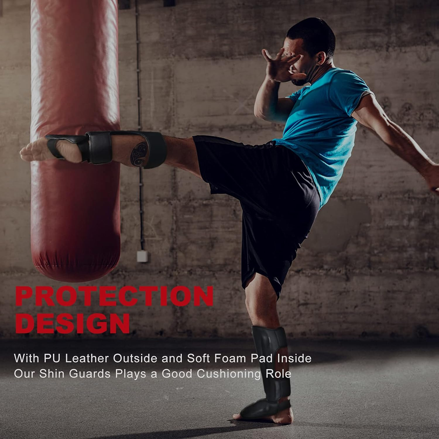 FIVING MMA Martial Arts Shin Guards &ndash; Padded, Adjustable Muay Thai Leg Guards with Instep Protection for Kickboxing/Mma Training and Sparring &ndash; Durable, Professional MMA Equipment image number 6