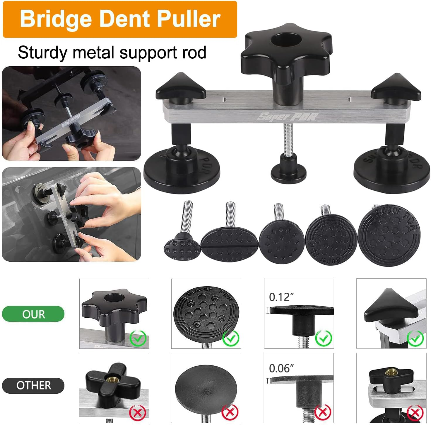 Super PDR Paintless Dent Removal Kit Professional, Car Dent Puller Kit with Slide Hammer Dent Lifter Bridge Puller, PDR Tools Auto Body Dent Repair Kit for Cars, Dent Removal for Car Body Repair