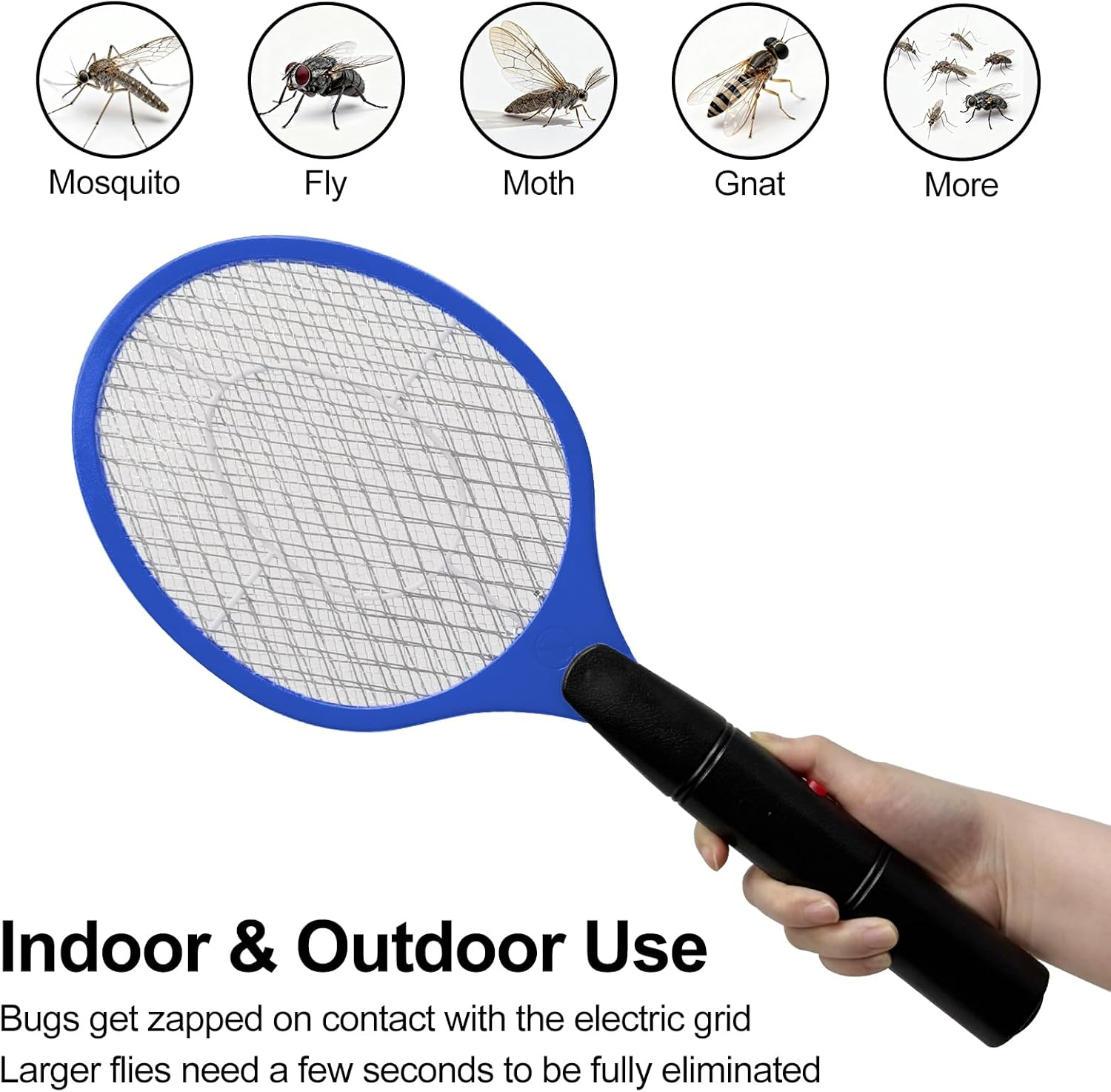 Vivva Bug Zapper Electric Fly Swatter Zap Mosquito, Indoor Outdoor Zapping Racket for Pest - Safe to Touch with 3-Layer Safety Mesh (Blue) - Black image number 7