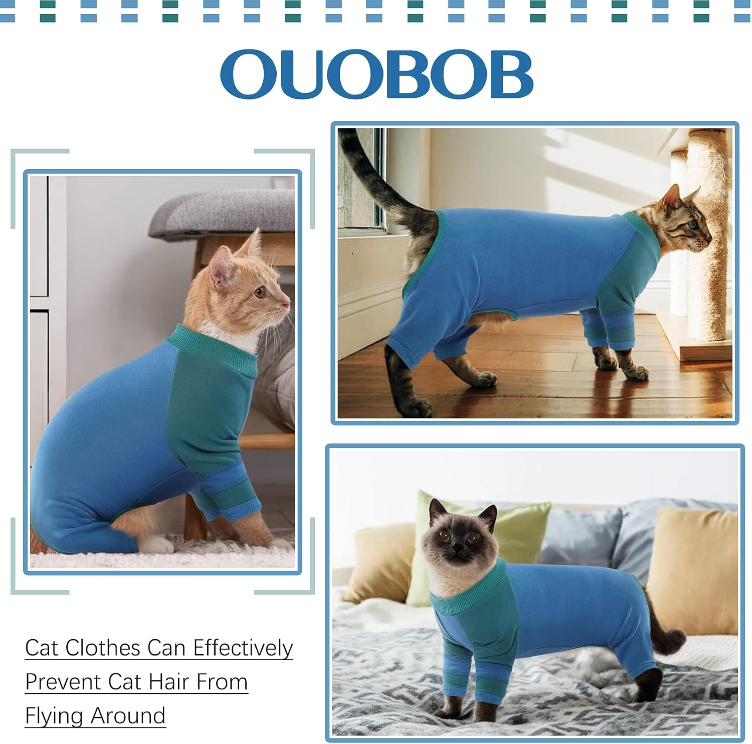 OUOBOB Sticky Hair Cat Clothes, Sphynx Hairless Cats Sweater, Prevent Lost Hair Onesie Shirts for Cats Only, Kitten Apparel Pajamas Jumpsuit, Cat Turtleneck for Sphynx Cornish Rex, Cat Recovery Suit image number 2